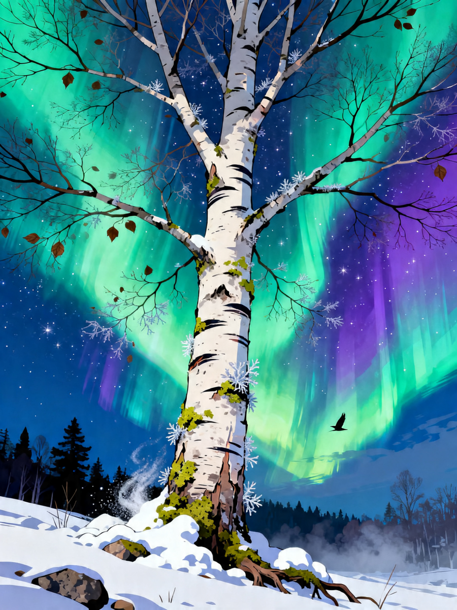 Frozen Birch Aurora - Escape by Numbers