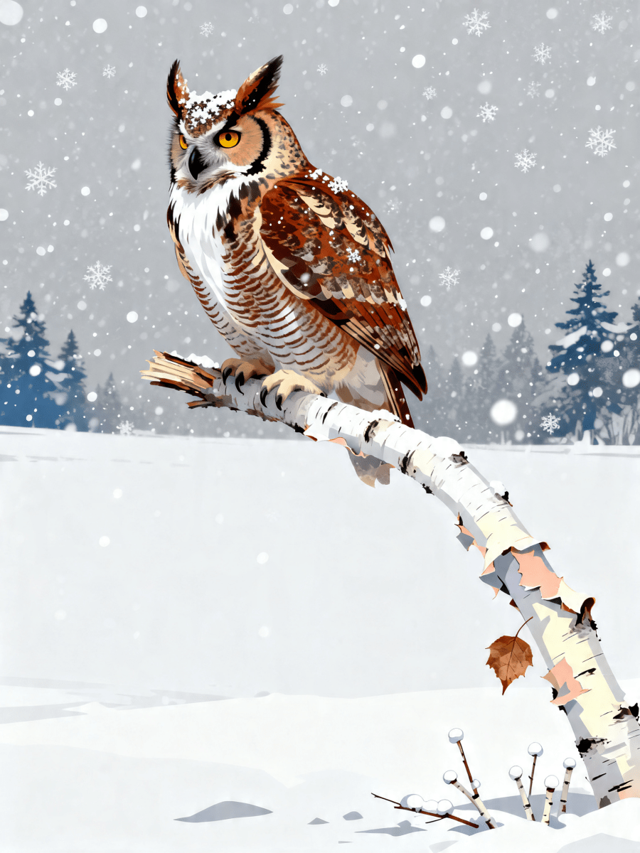 Horned Owl Birch - Escape by Numbers