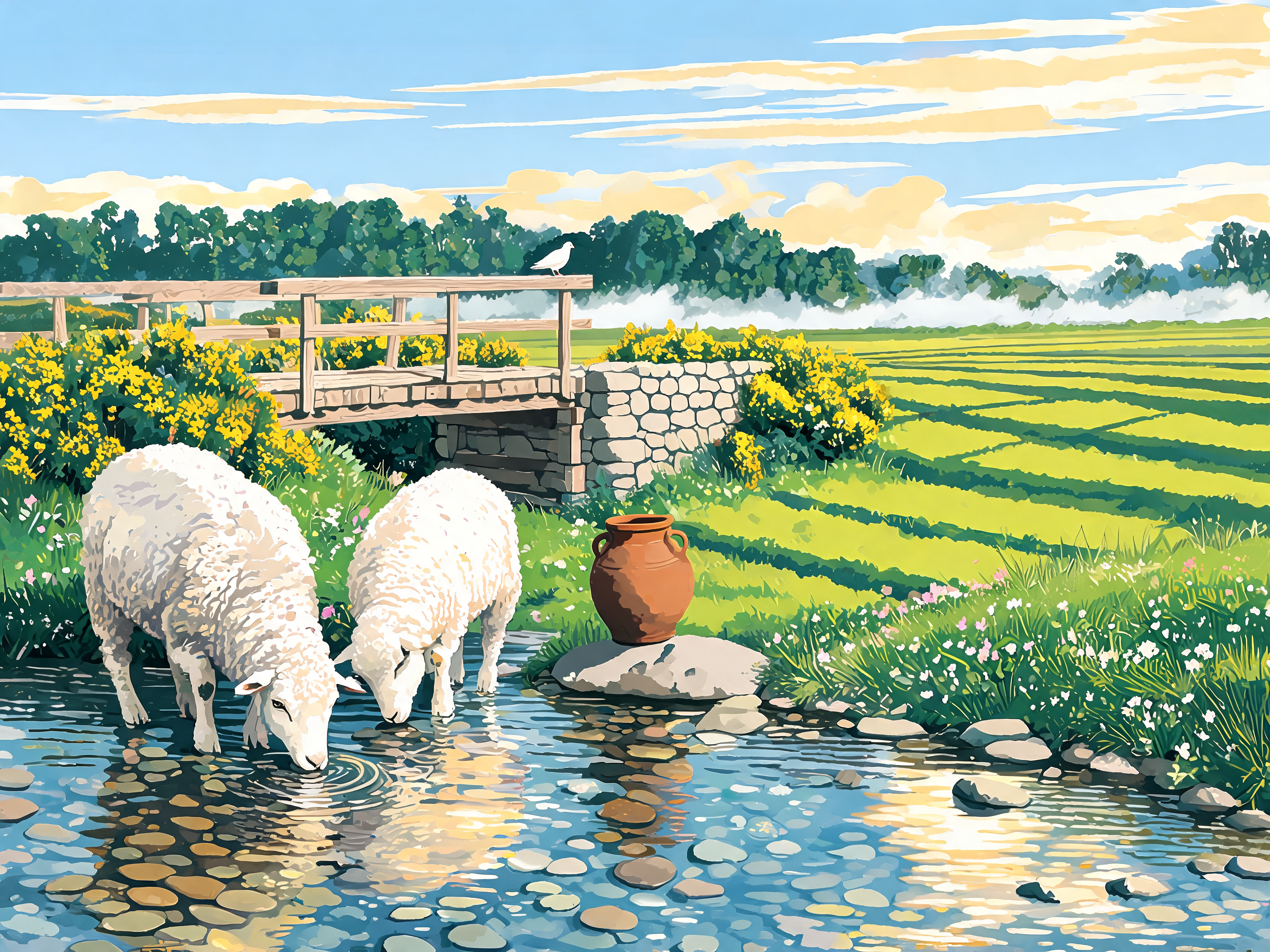 Meadow Stream Sheep