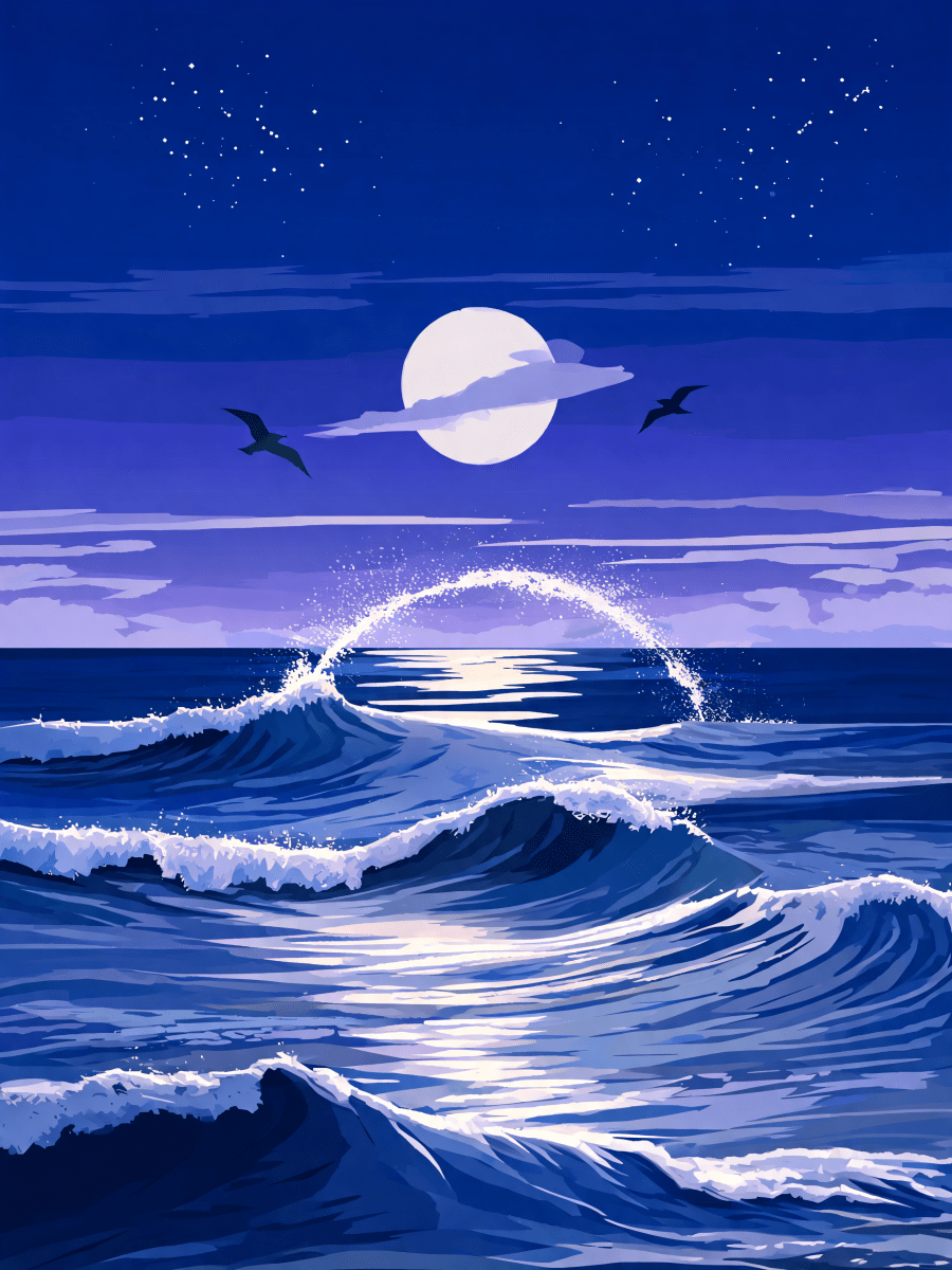 Moonlit Wave Tide Pattern - Escape by Numbers