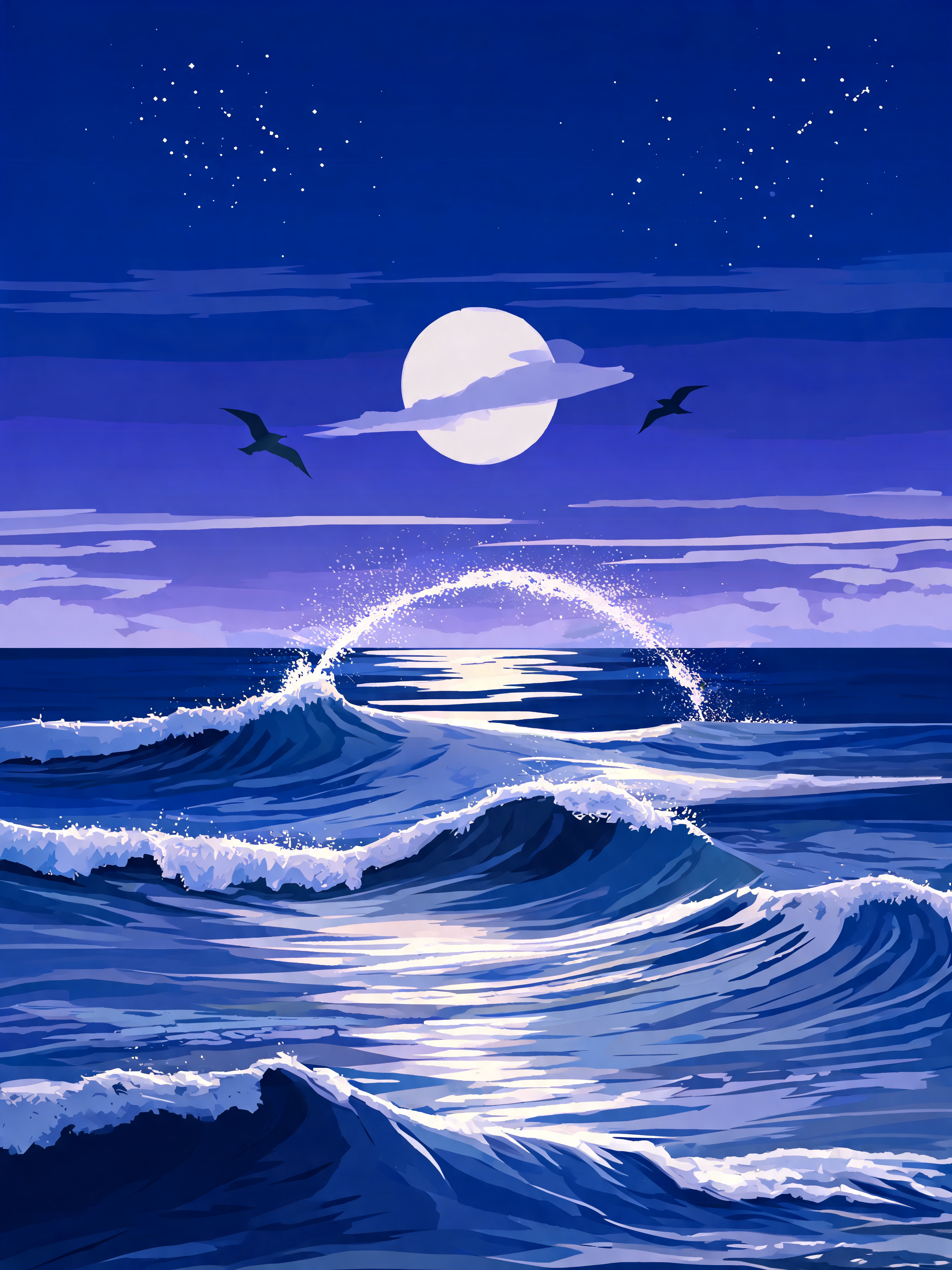 Moonlit Wave Tide Pattern