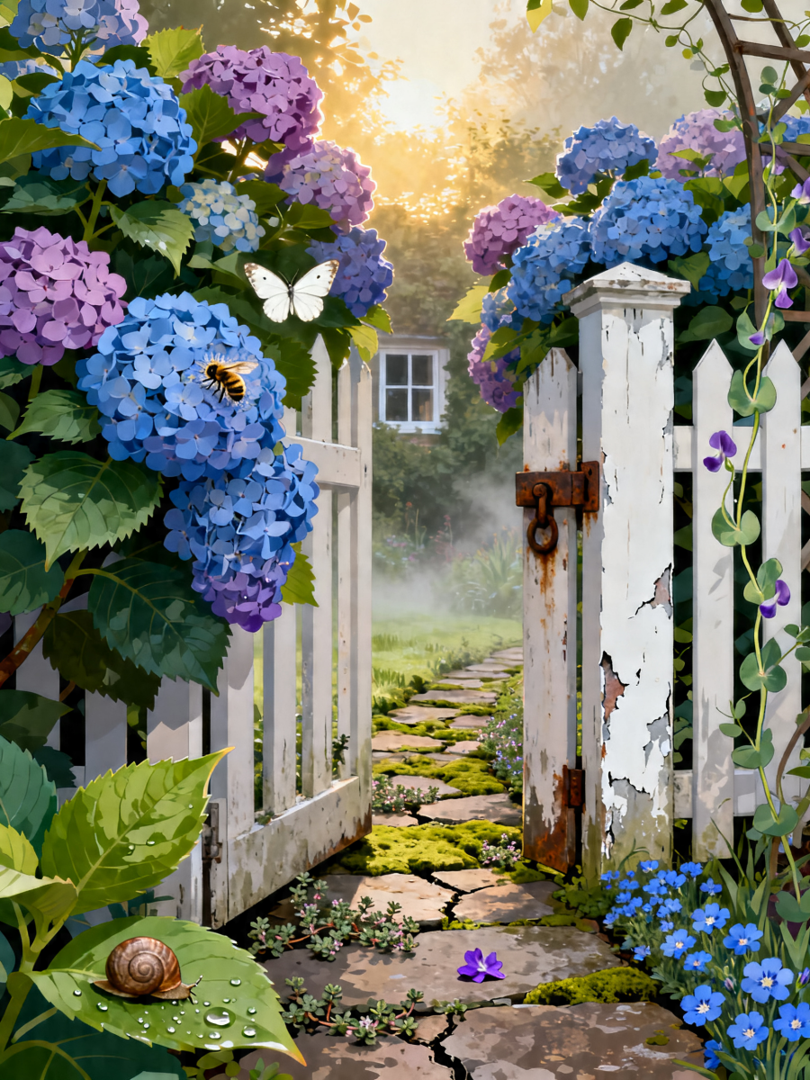 Rustic Hydrangea Gate - Escape by Numbers