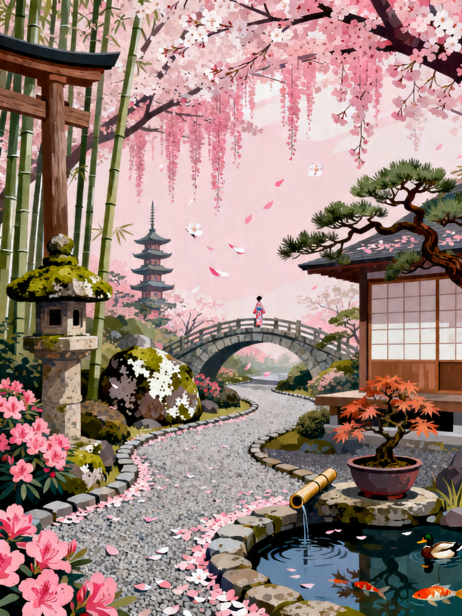 Sakura Pagoda Bridge - Escape by Numbers