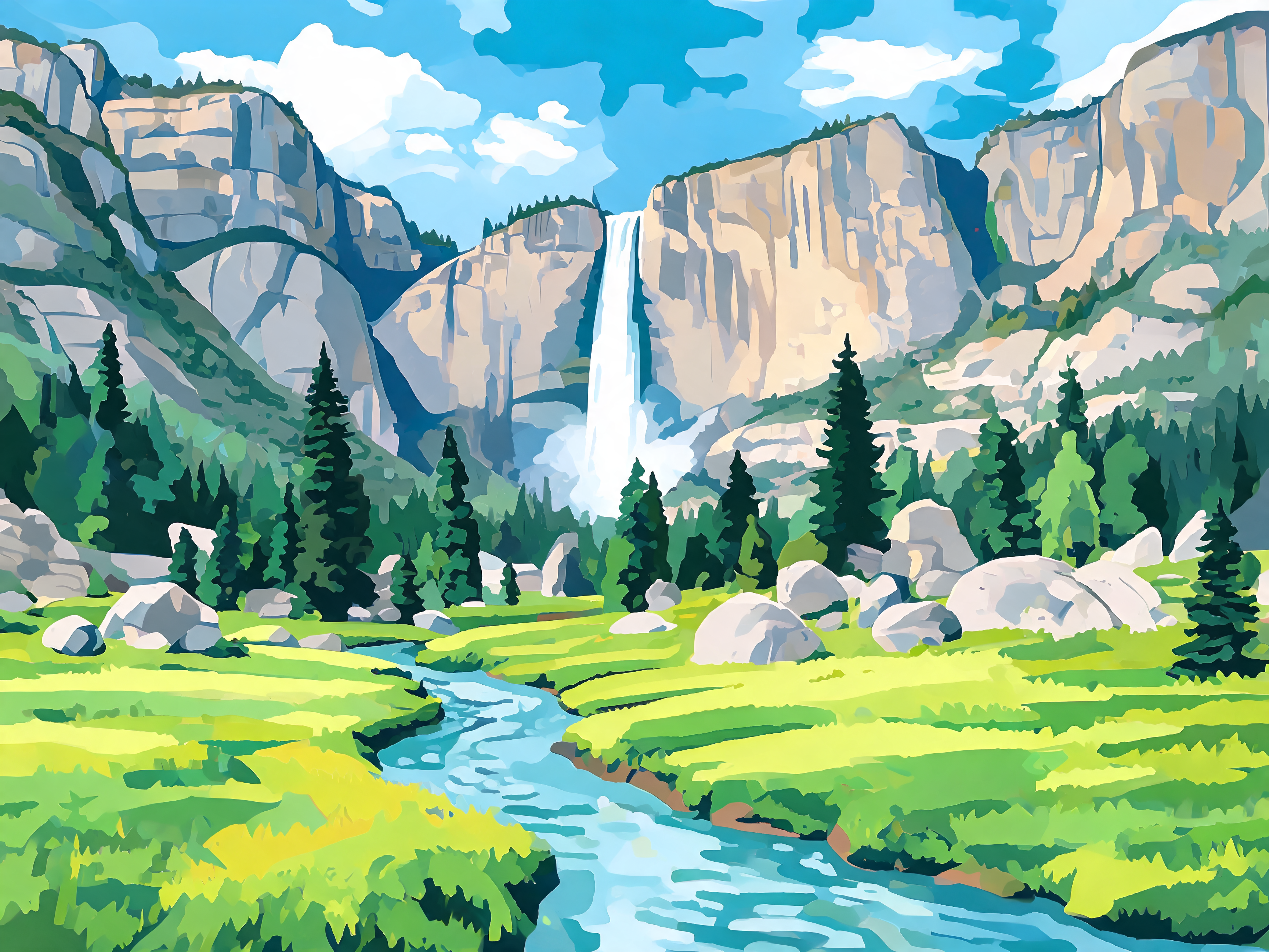 Valley Waterfall Vista - Escape by Numbers