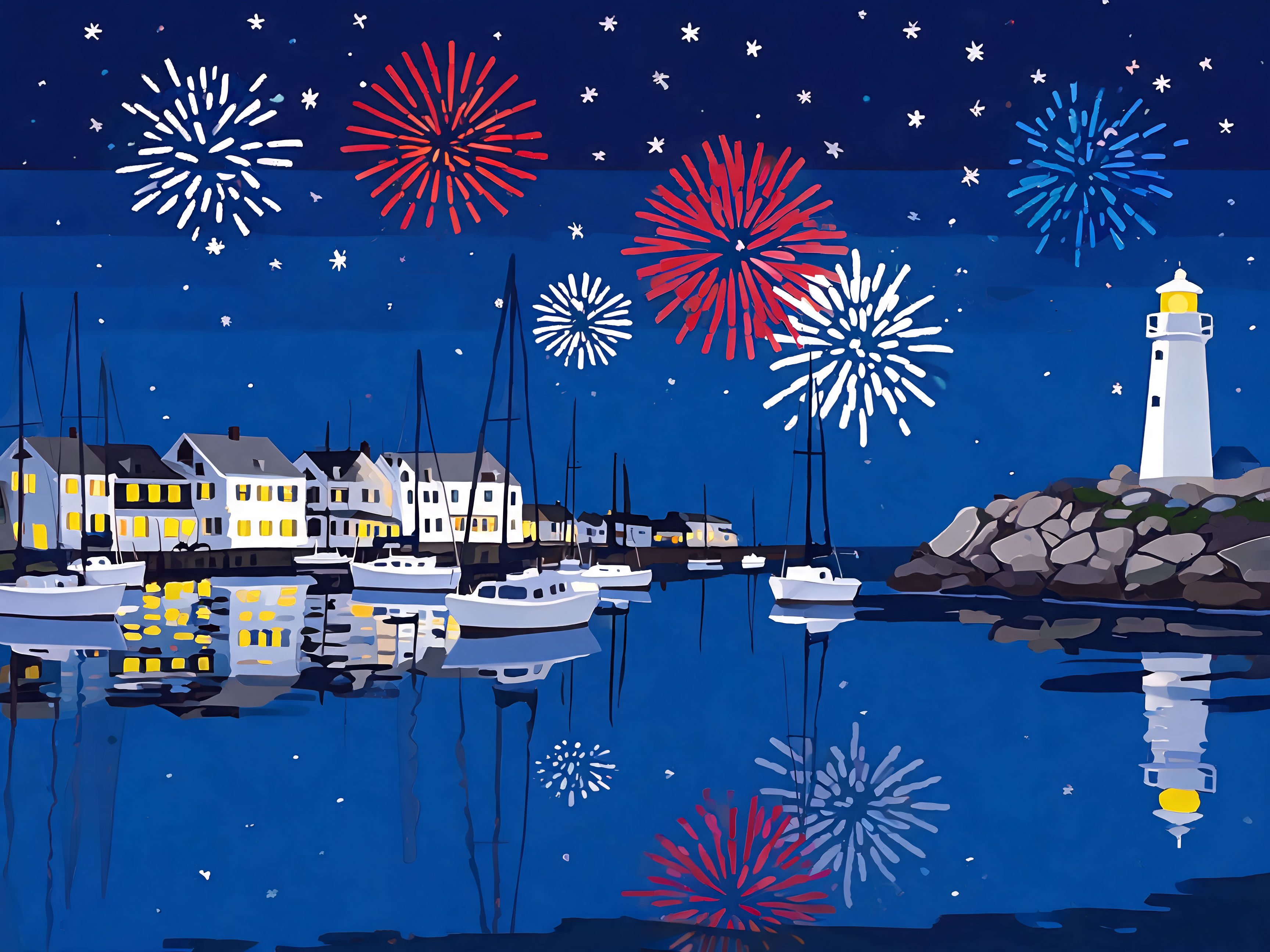 Harbor Sailboat Fireworks - Escape by Numbers