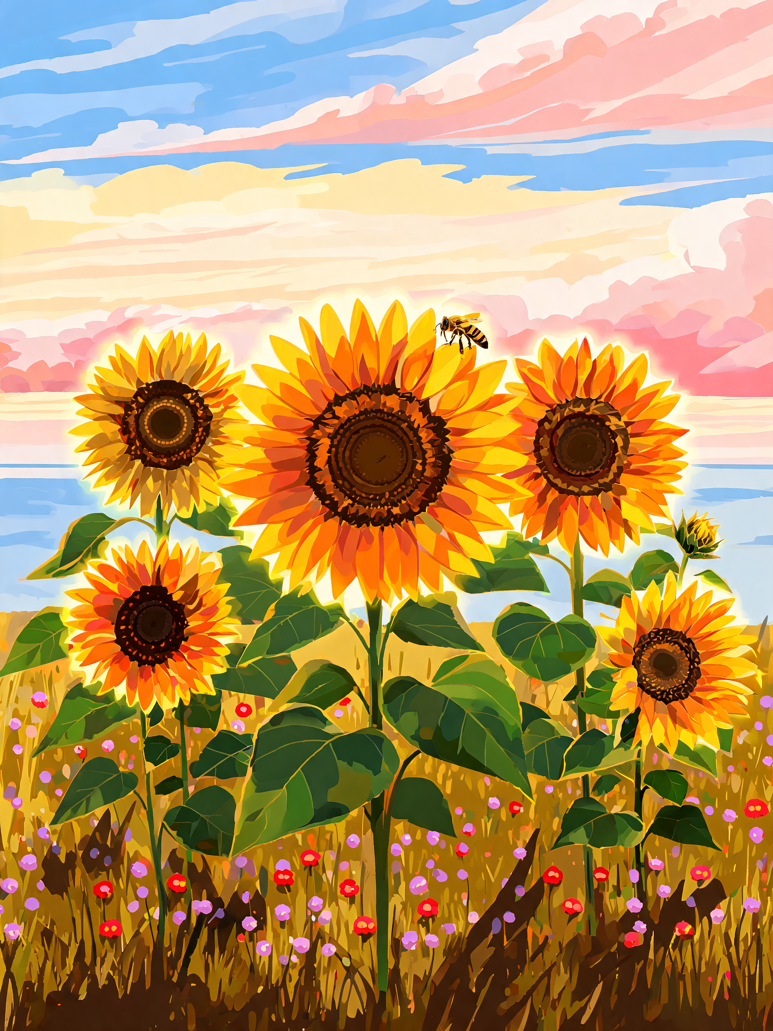 Stylized Sunflower Field Bloom
