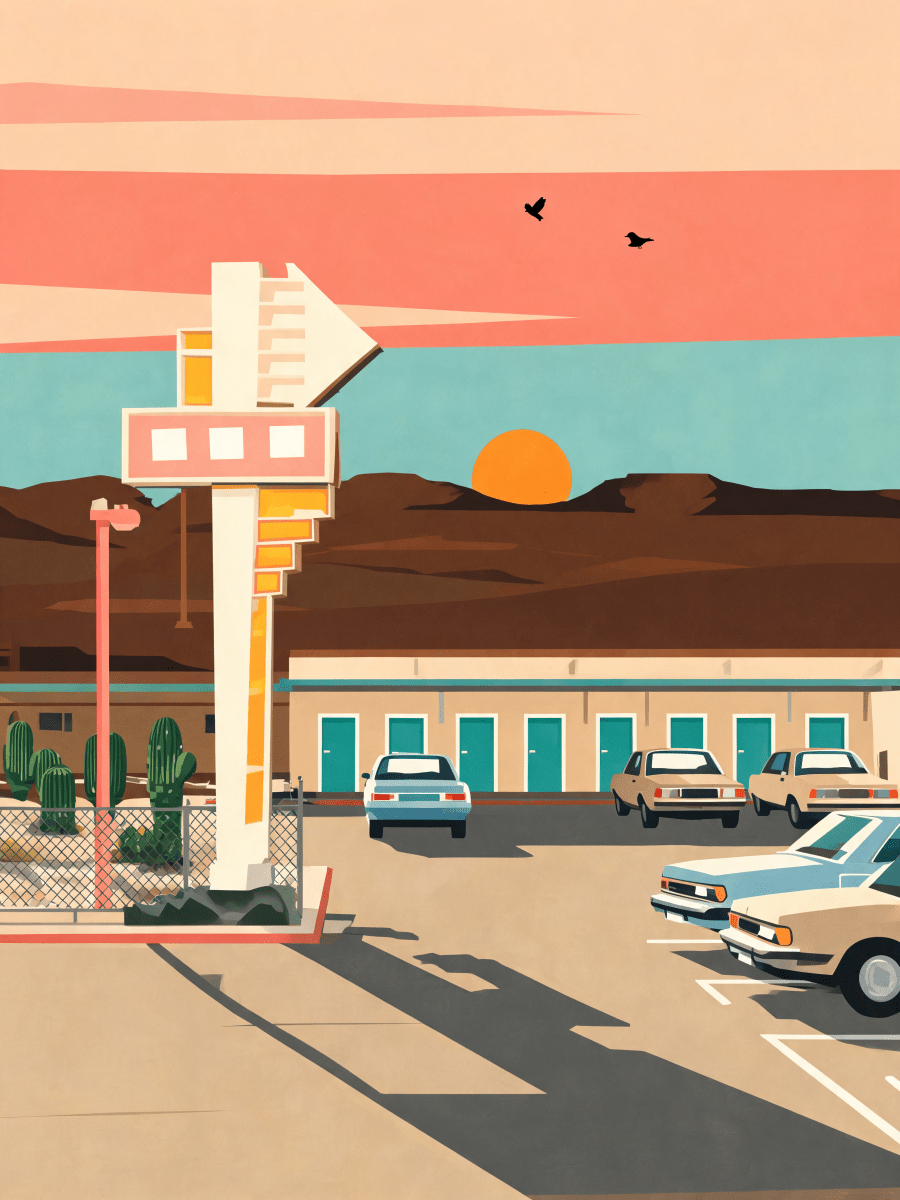 Sunlit Motel Marquee - Escape by Numbers