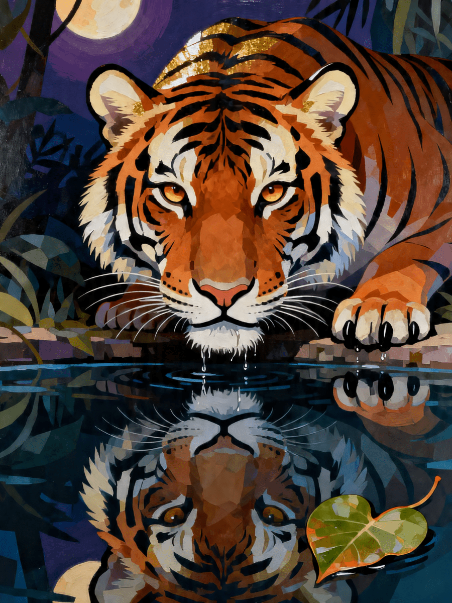 Tiger Moonlit Reflection - Escape by Numbers