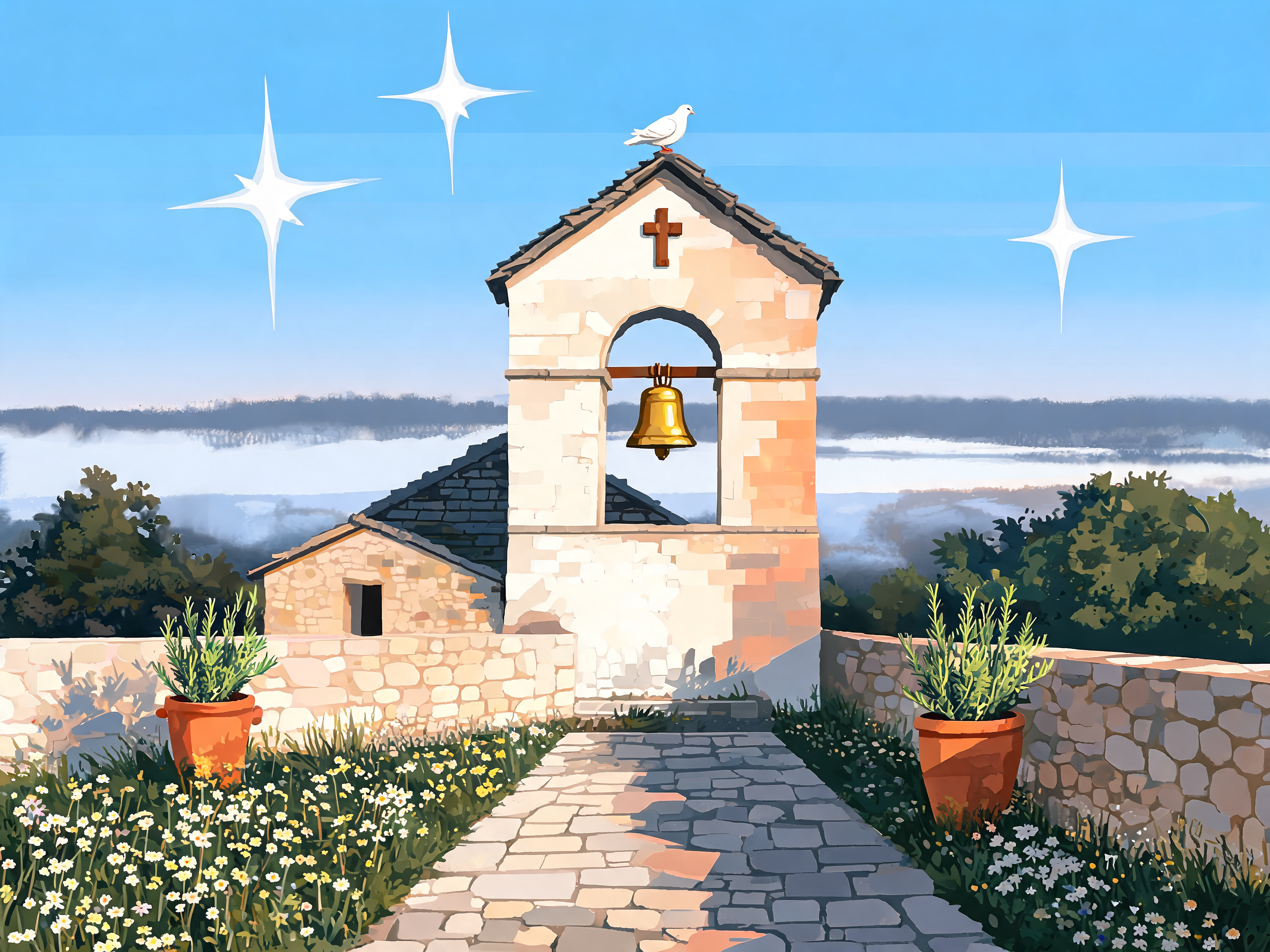 Whitewashed Tower Dawn