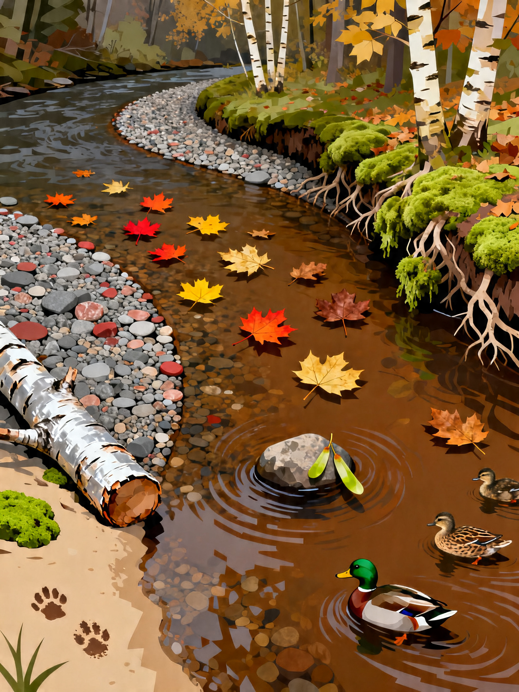 Autumn Creek Ducks painting