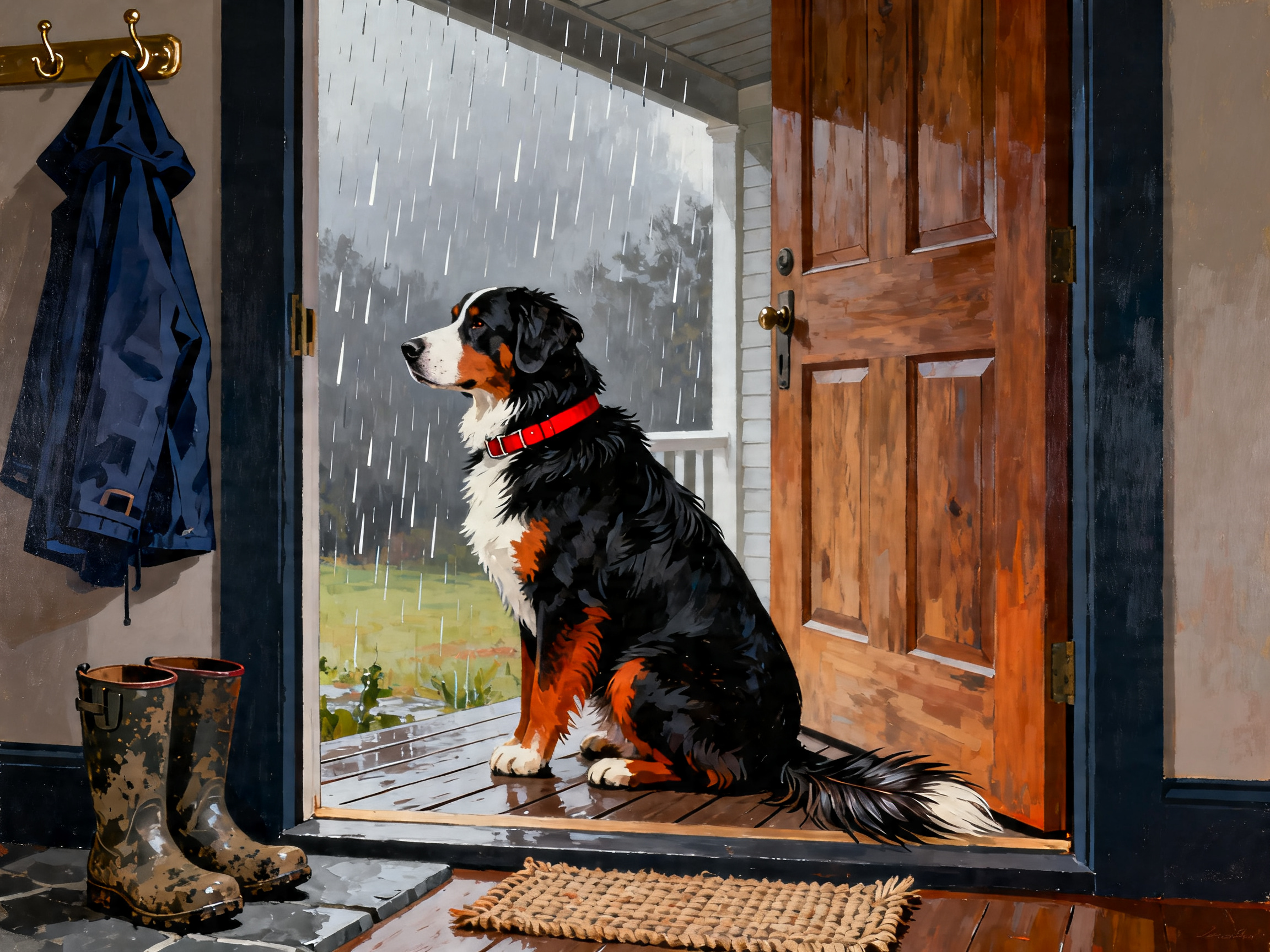 Bernese Porch Rain painting