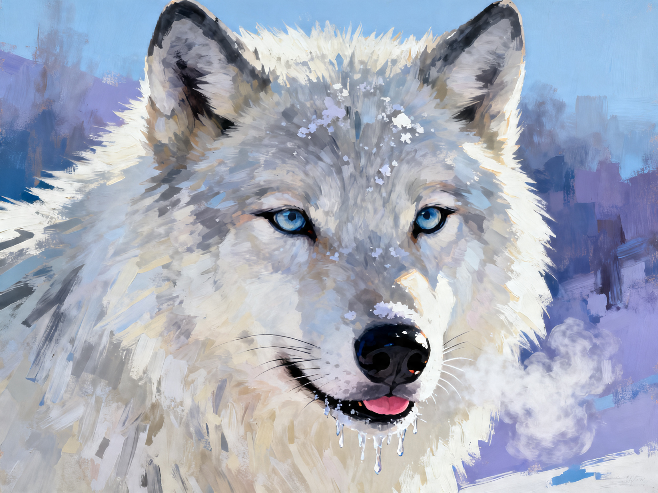 Blue Eyed Wolf painting