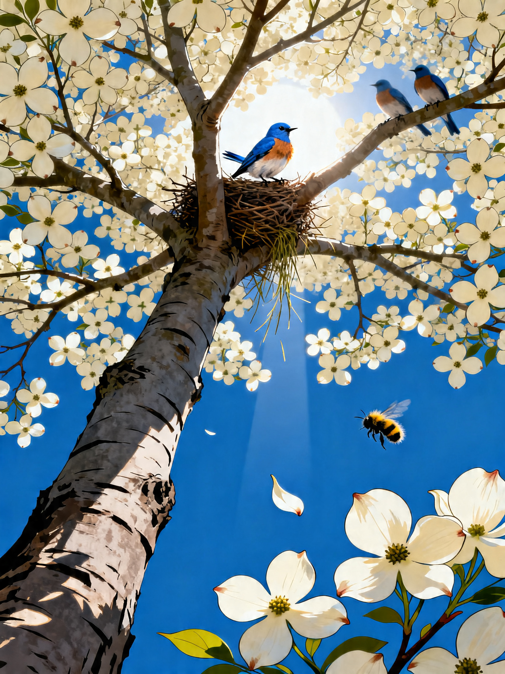 Bluebird Dogwood Nest painting