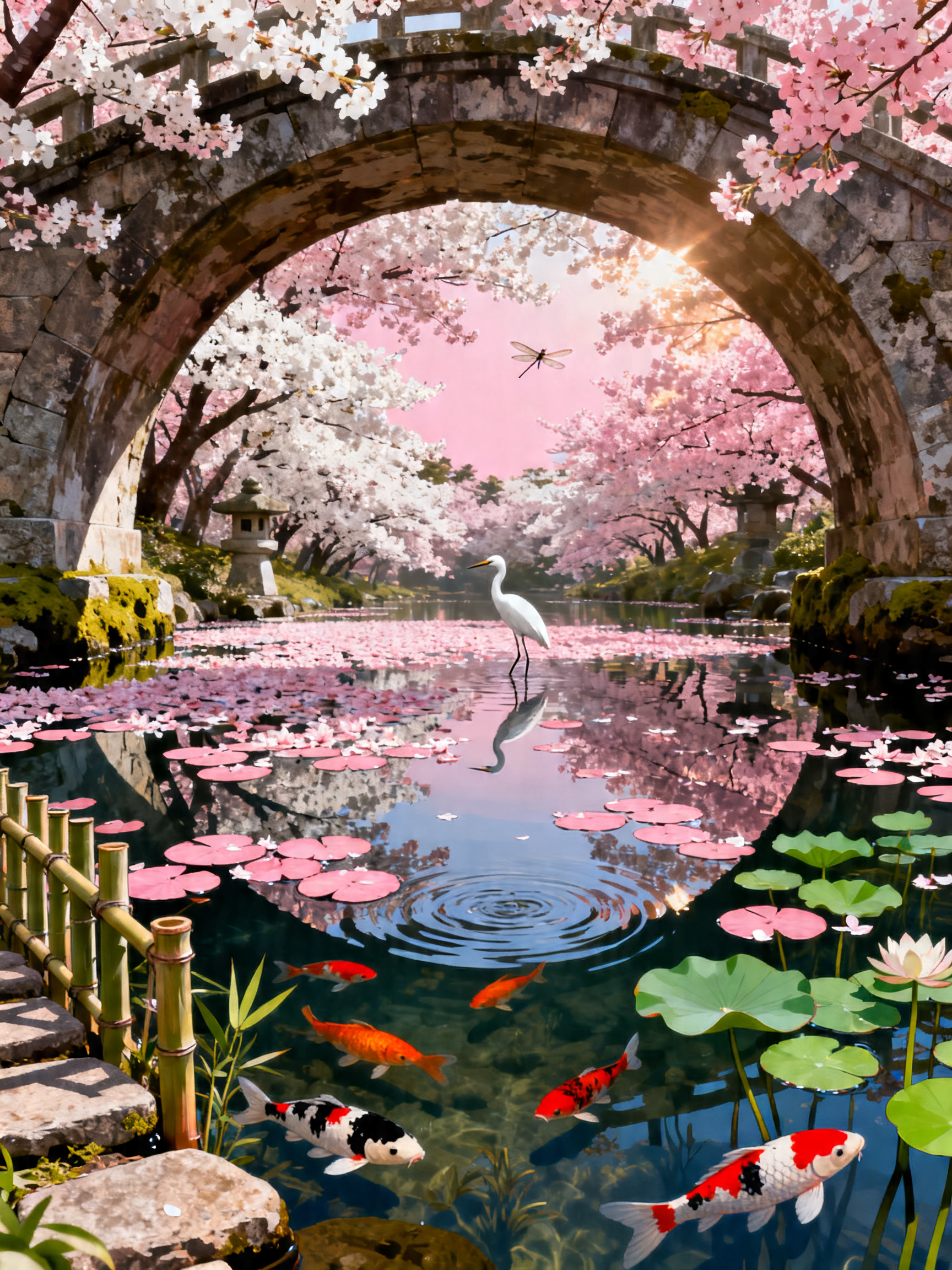 Cherry Heron Arch painting