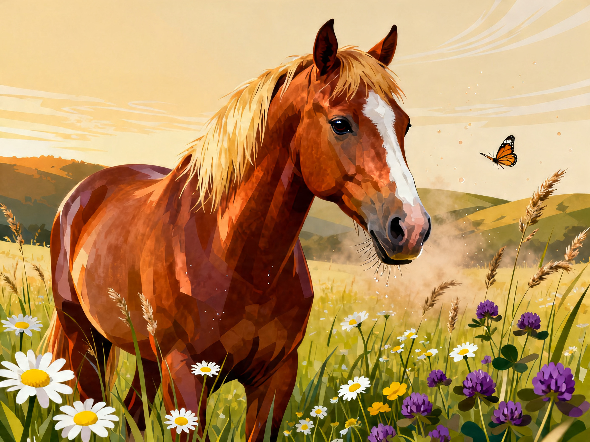 Chestnut Meadow Horse painting