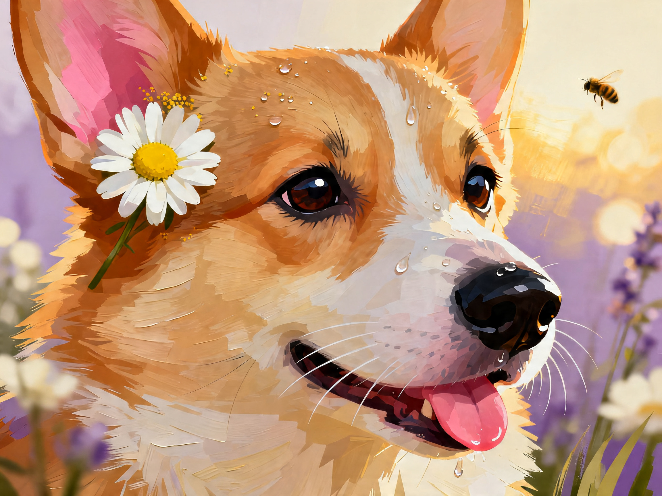 Corgi Daisy Portrait painting