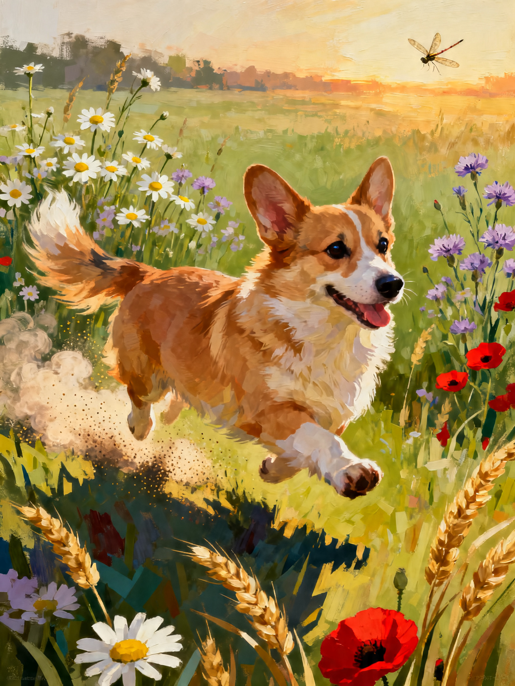 Corgi Wildflower Run painting