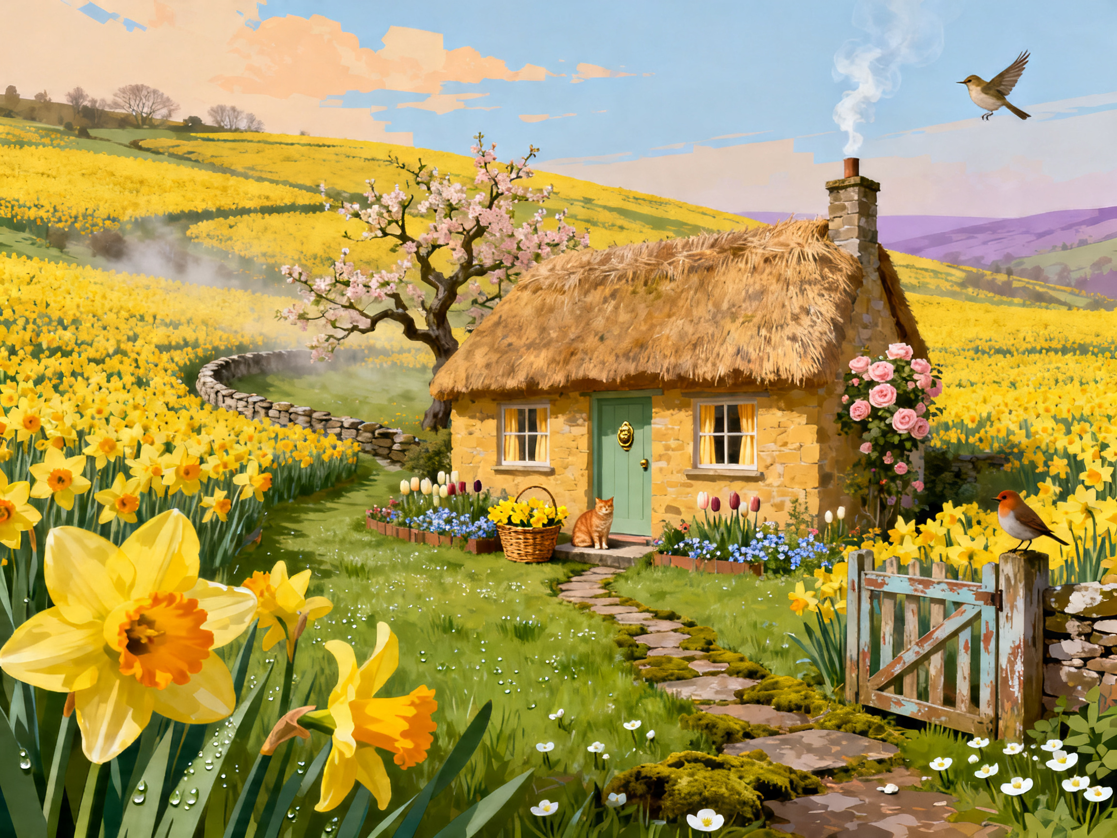 Daffodil Cottage Morning painting