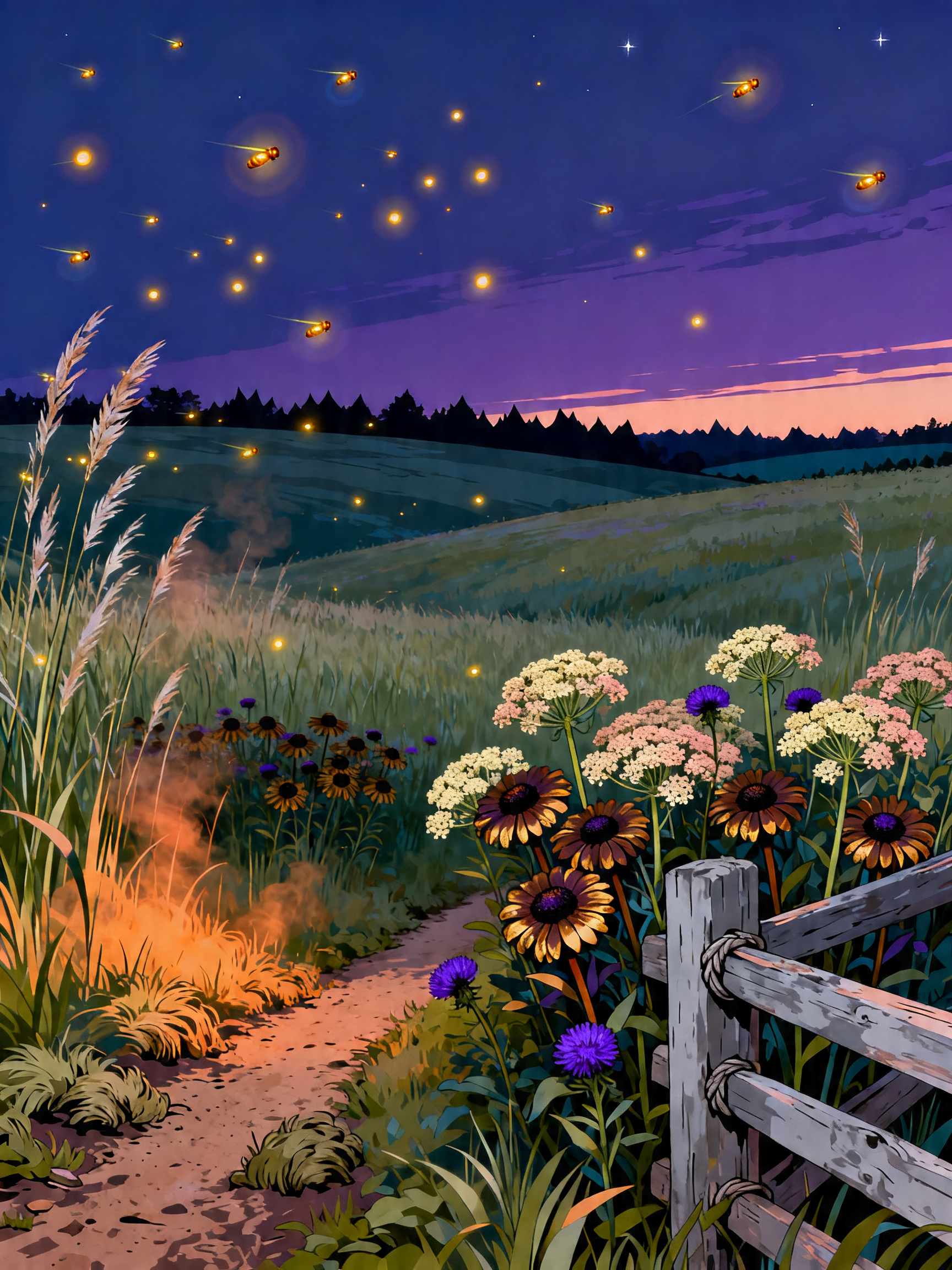 Firefly Meadow Dusk painting