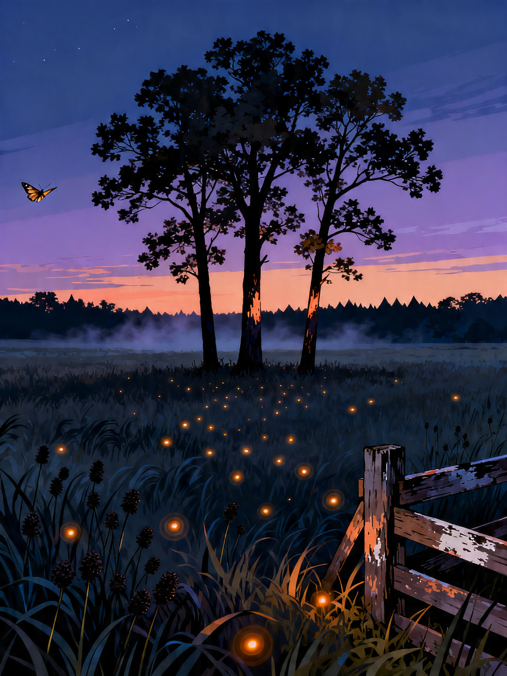 Firefly Tree Silhouette painting