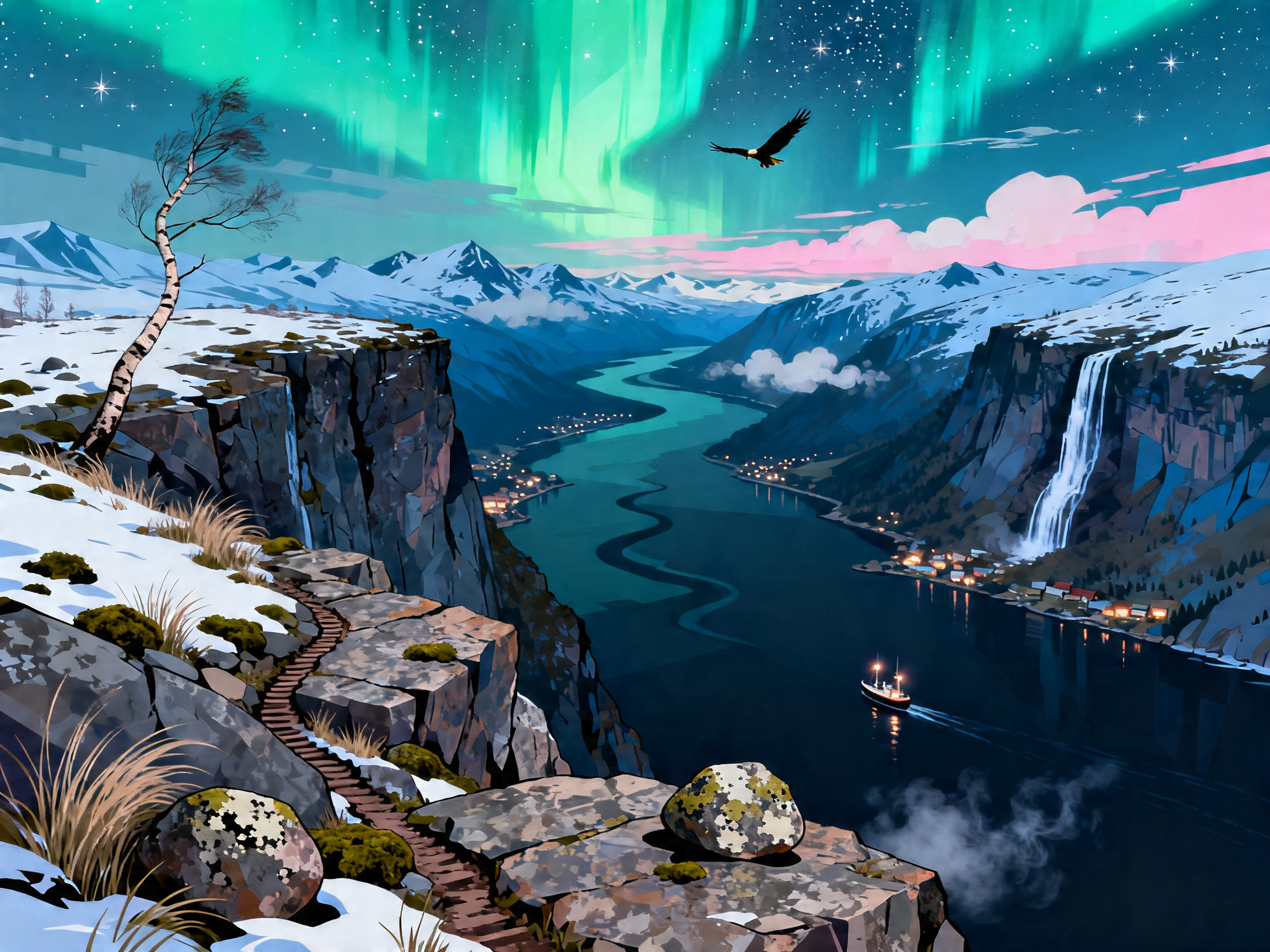 Fjord Overlook Aurora painting