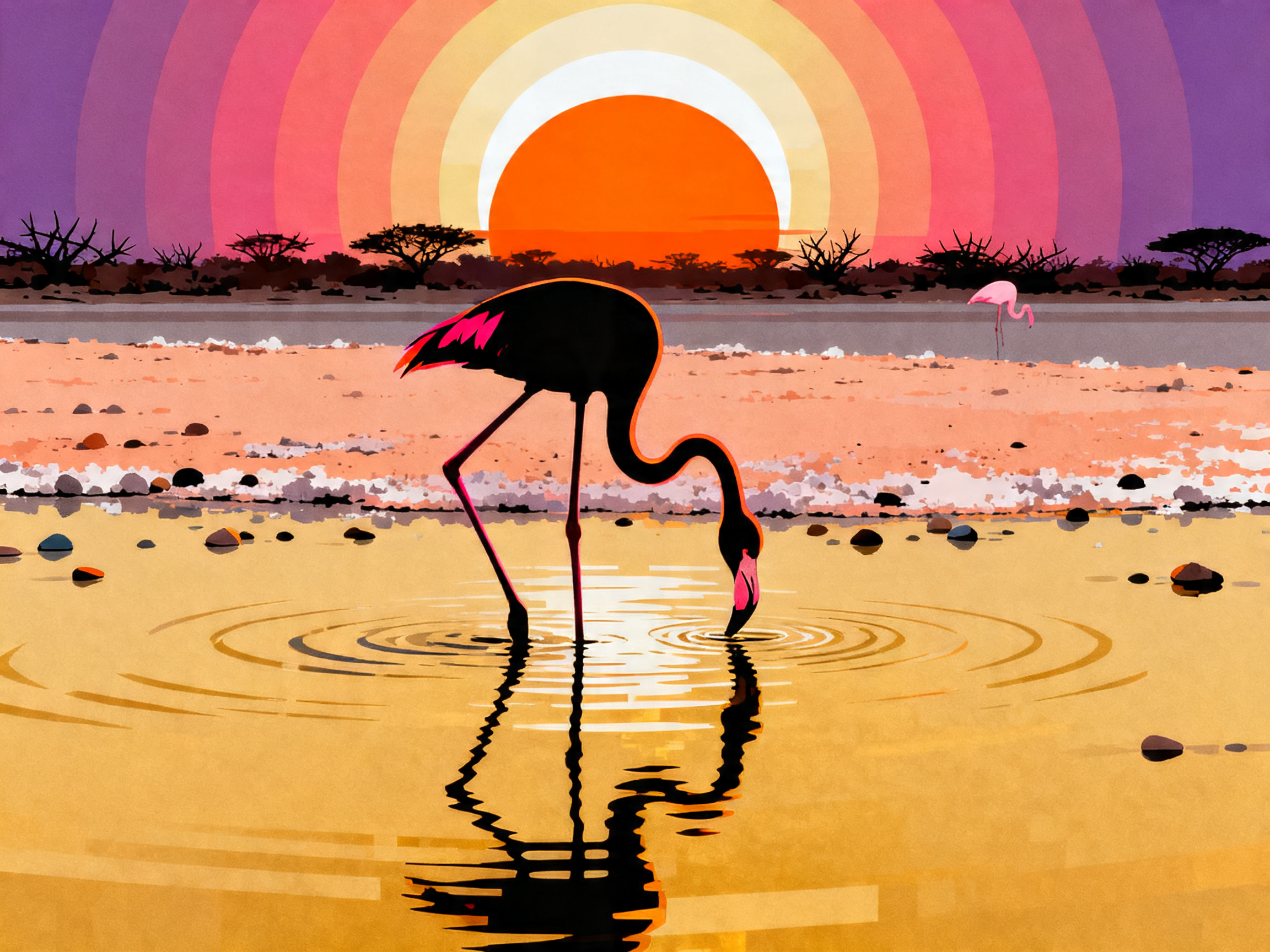 Flamingo Sunset Pond painting