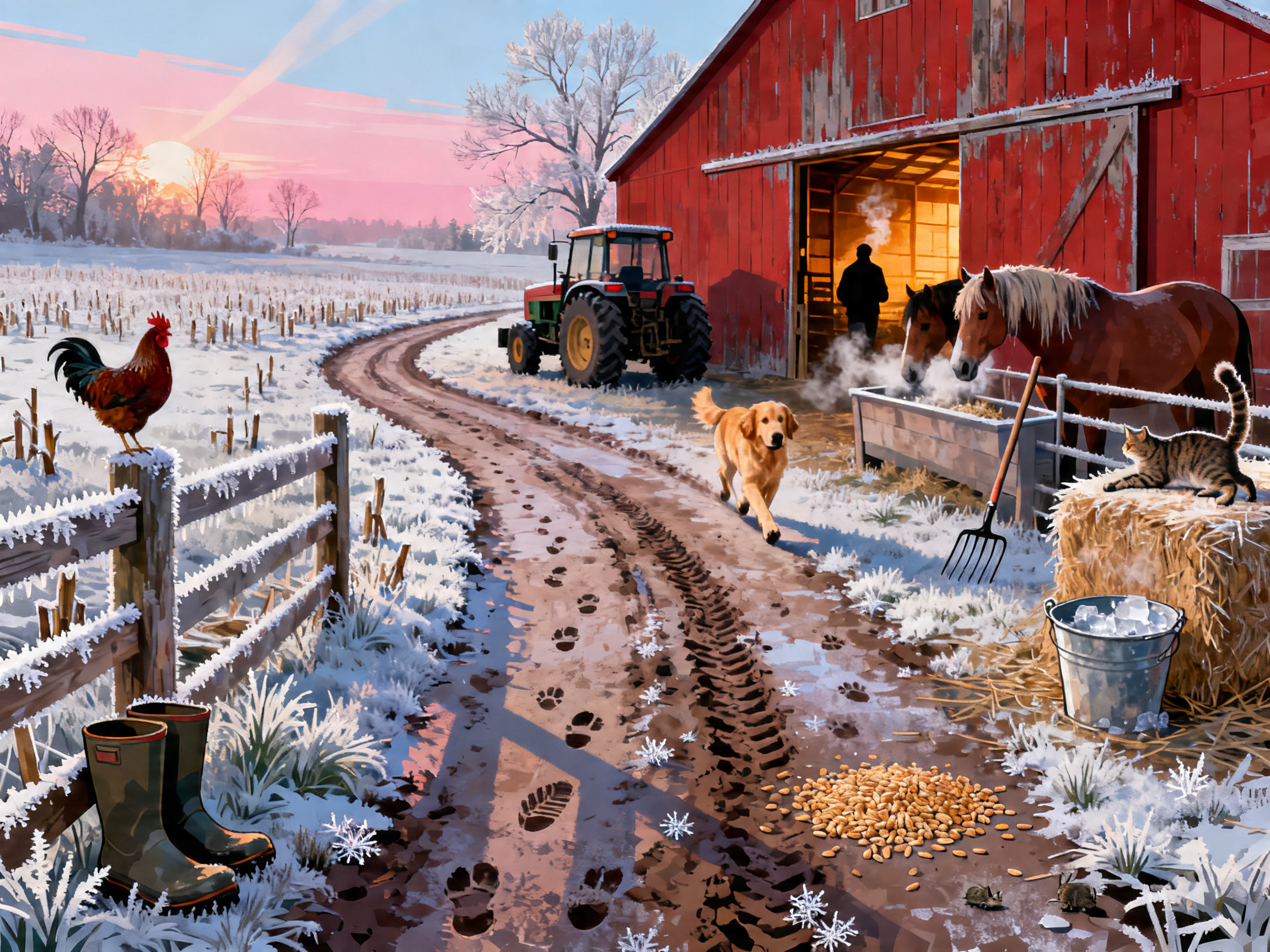 Frosty Barn Morning painting