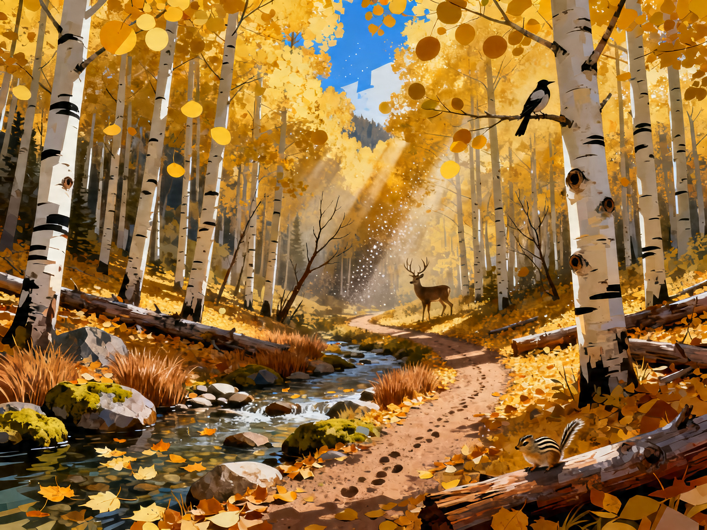 Golden Aspen Deer painting