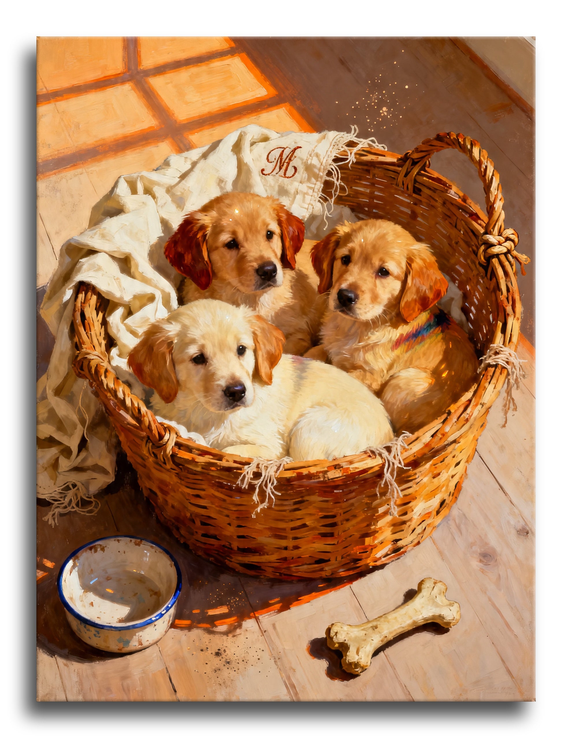 Golden Puppies Basket framed preview