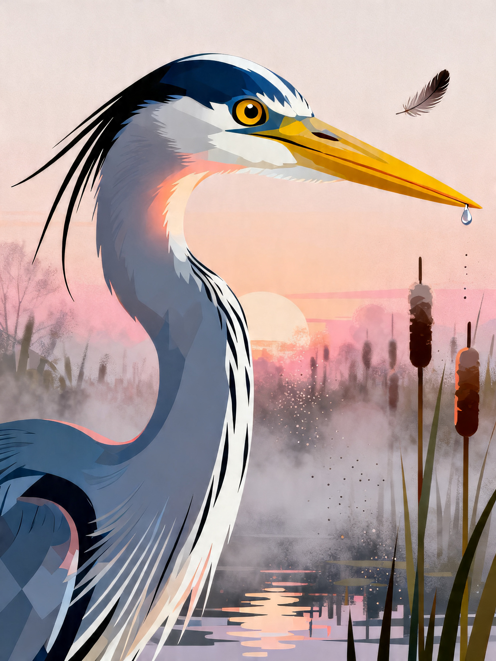 Heron Feather Misty painting