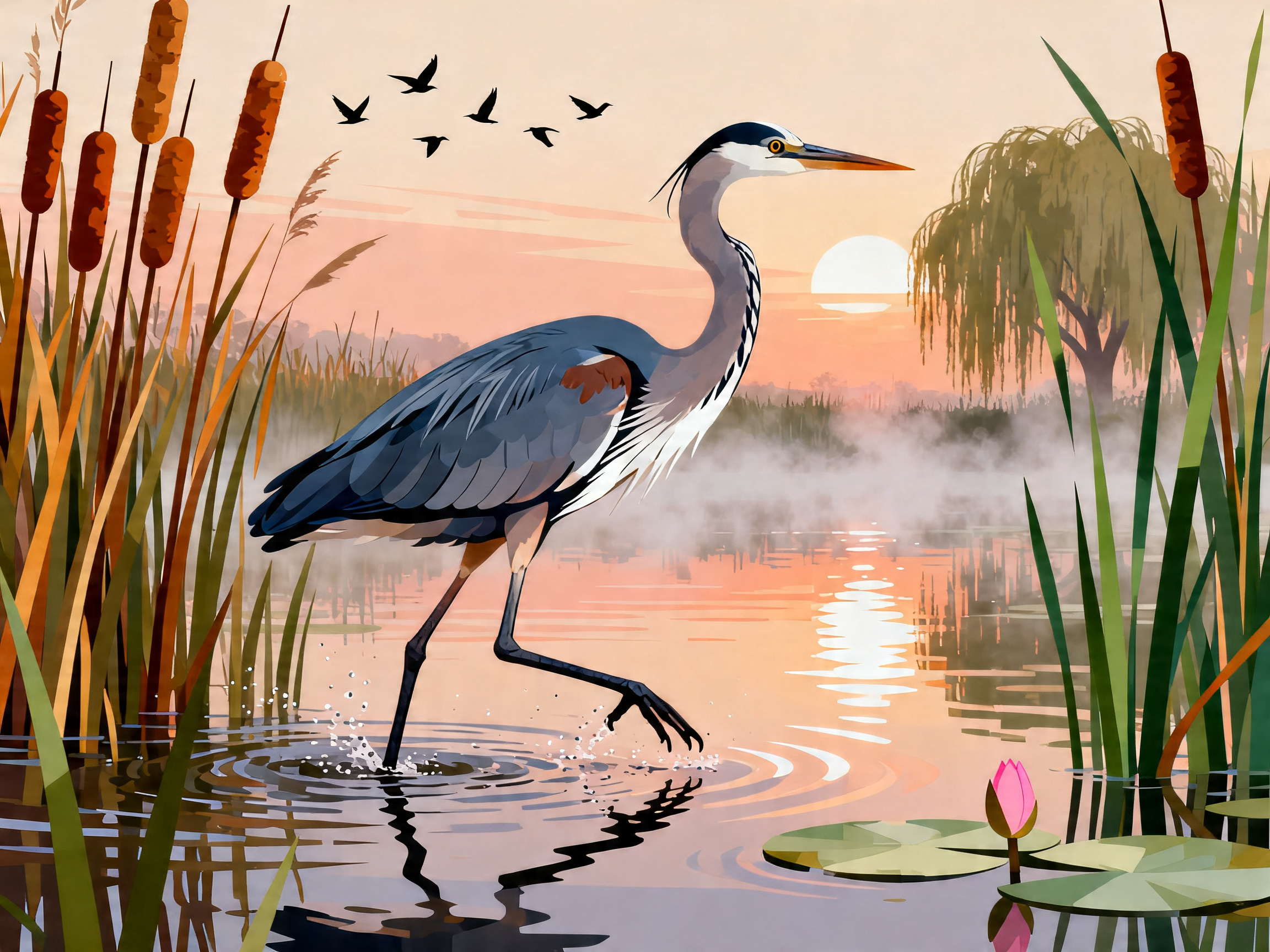 Heron Sunrise Wade painting