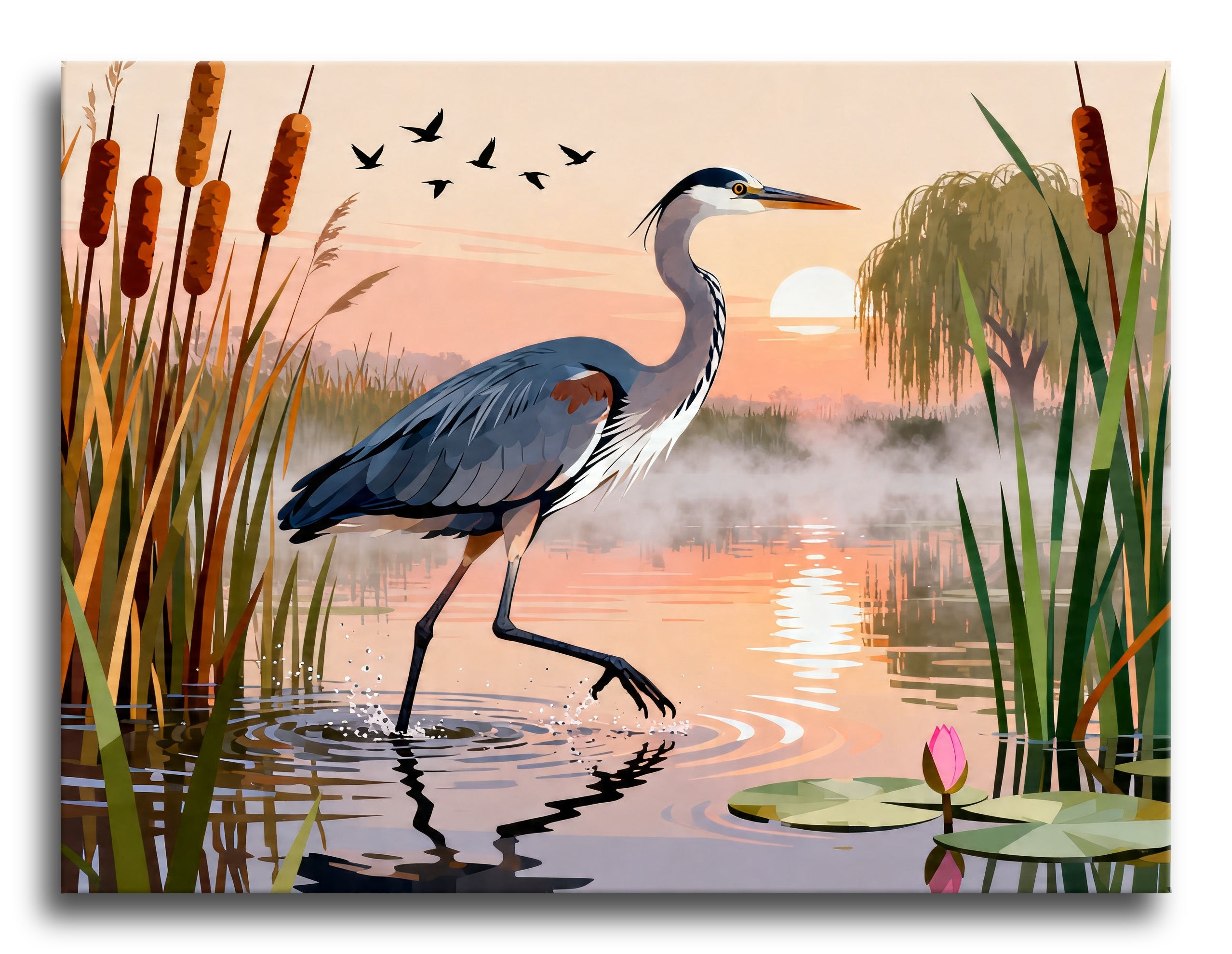 Heron Sunrise Wade framed preview
