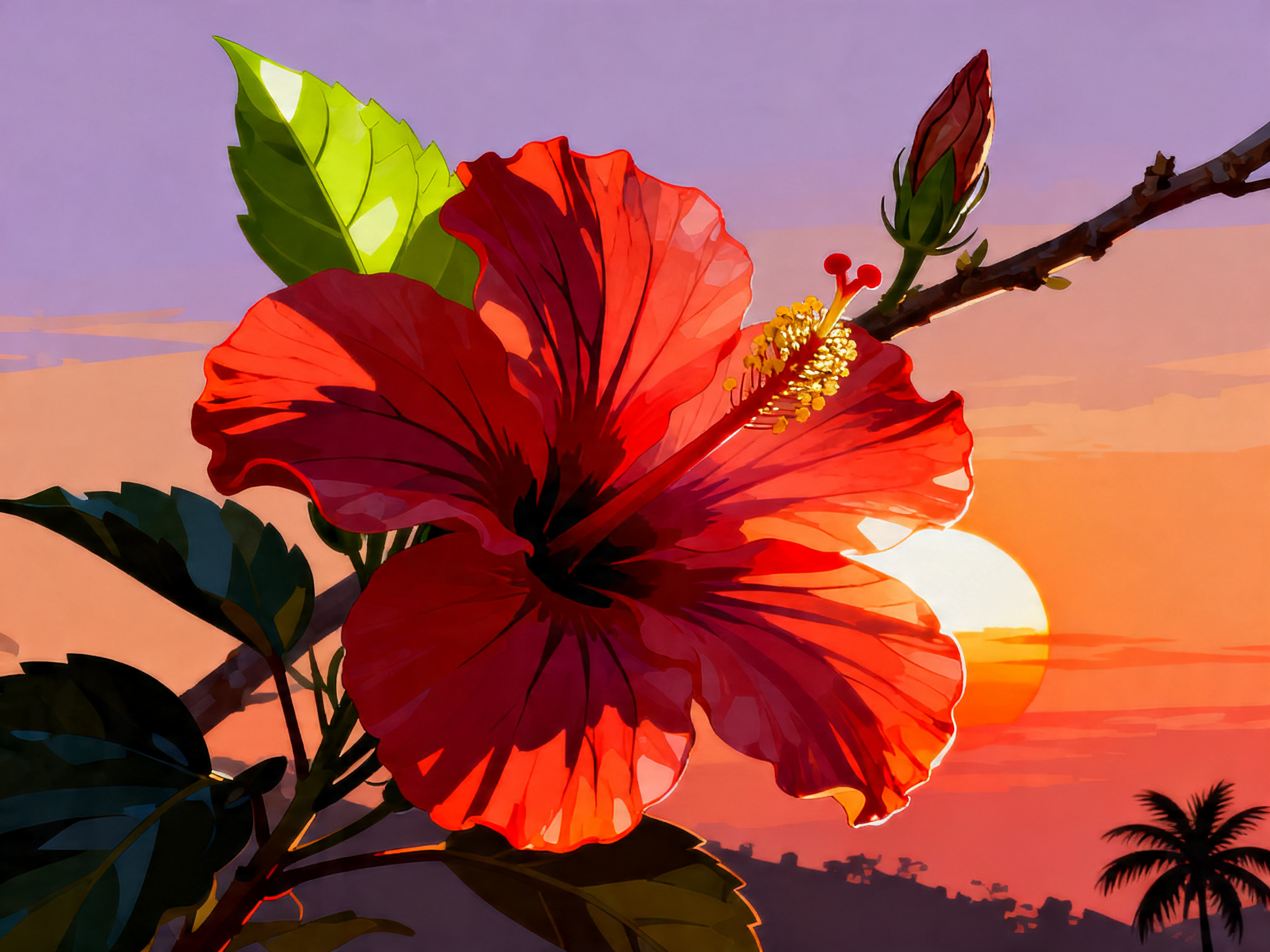 Hibiscus Sunset Glow painting
