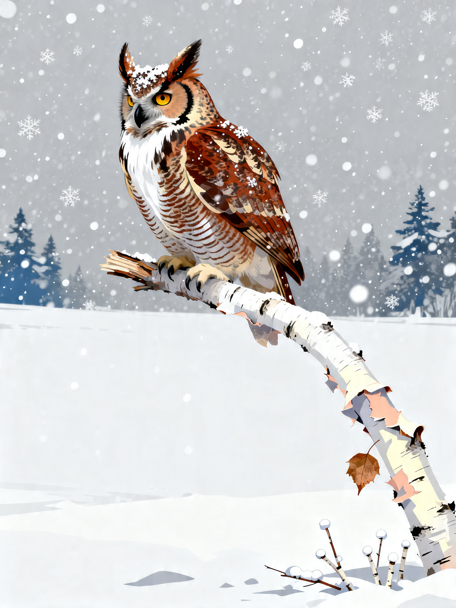 Horned Owl Birch painting