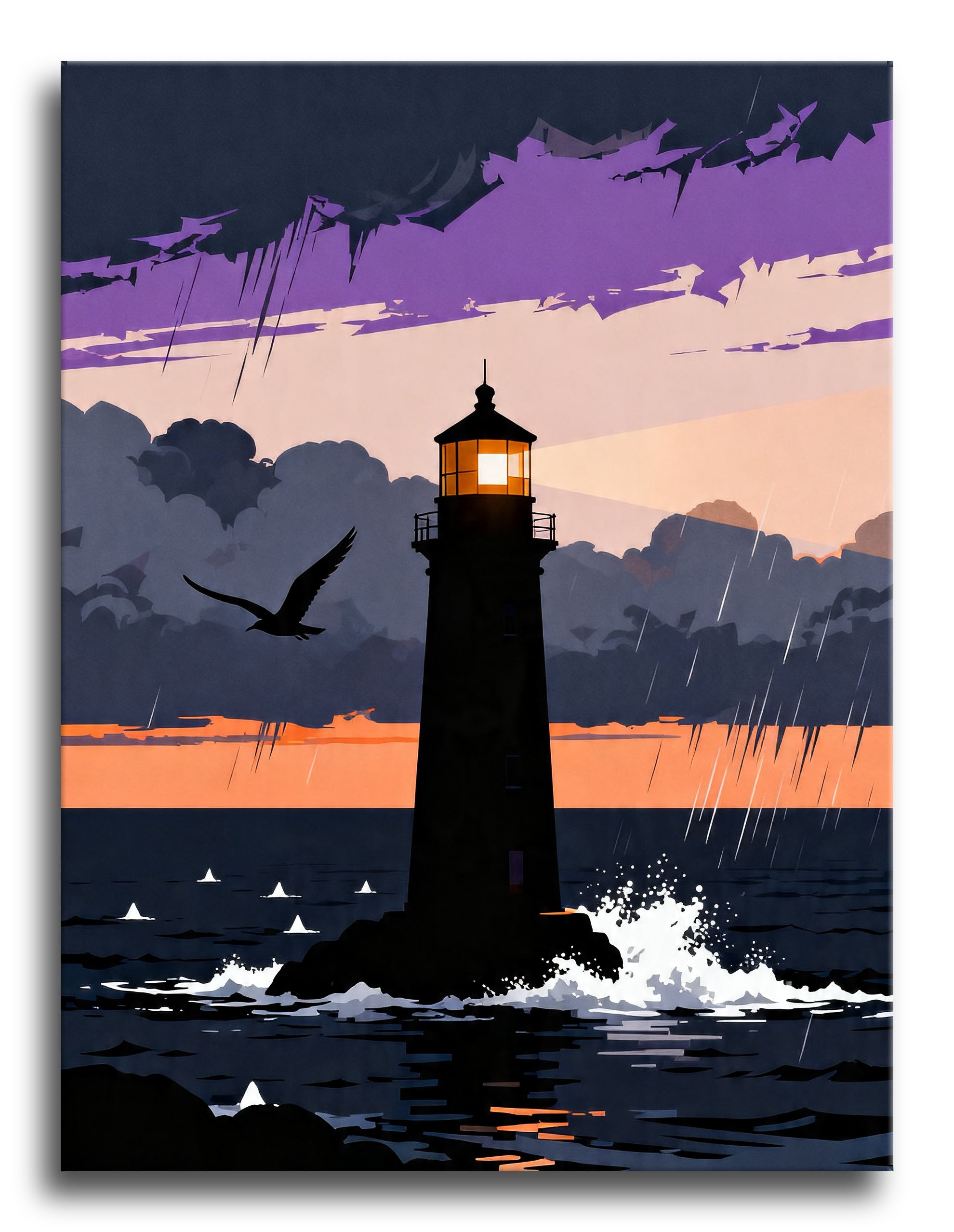 Lighthouse Sunset Storm framed preview