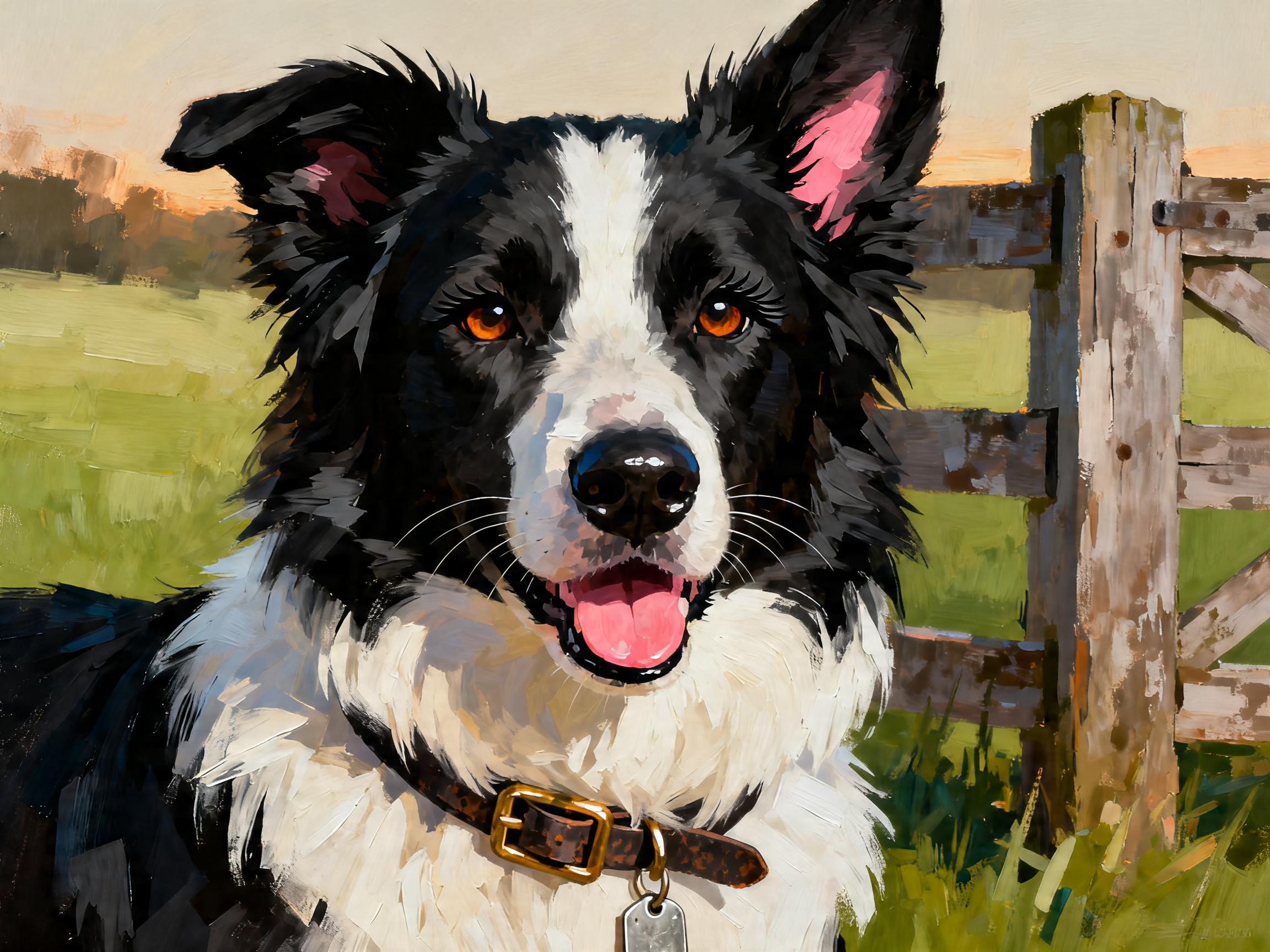 Meadow Border Collie painting