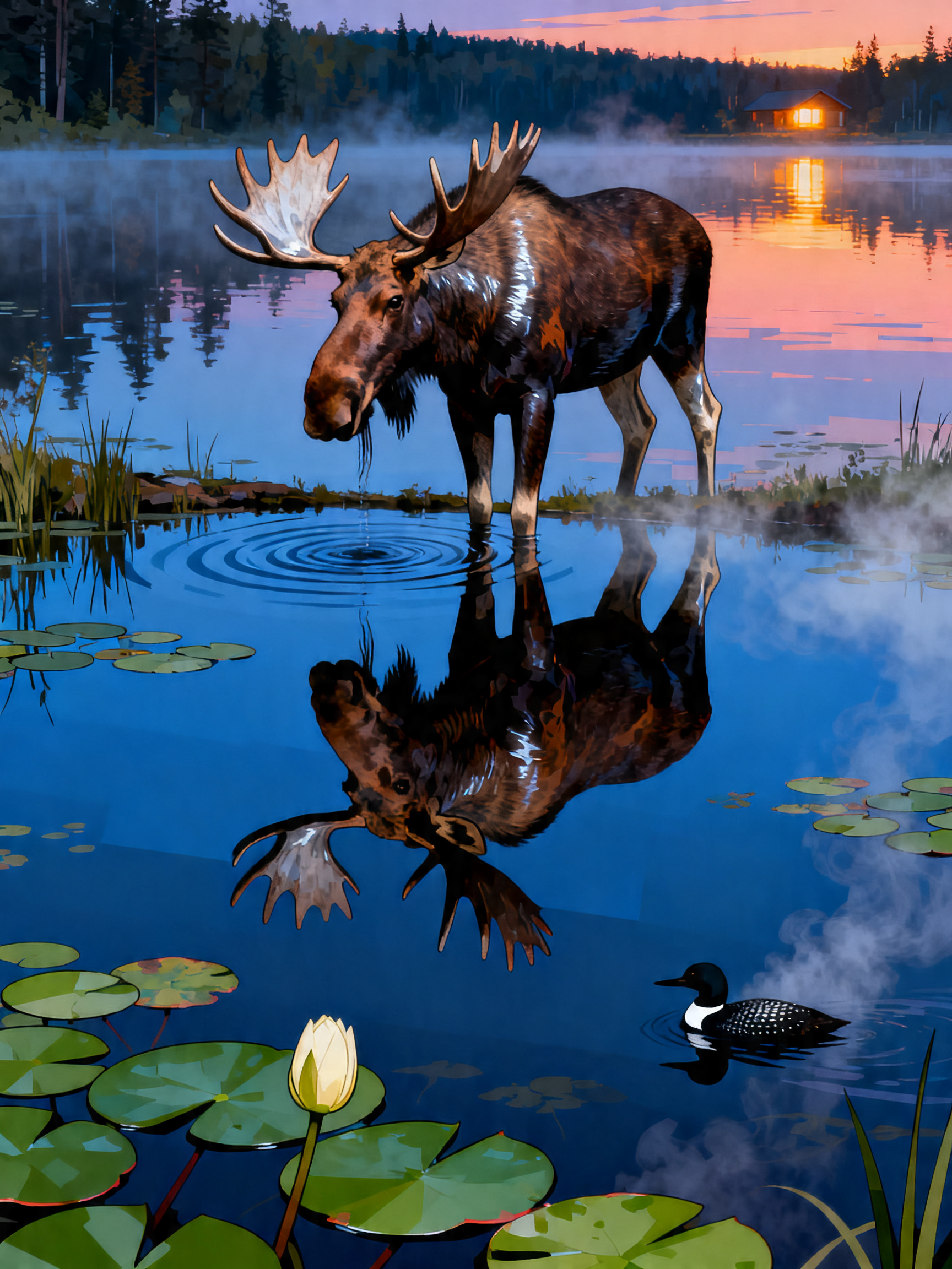 Misty Moose Reflection painting