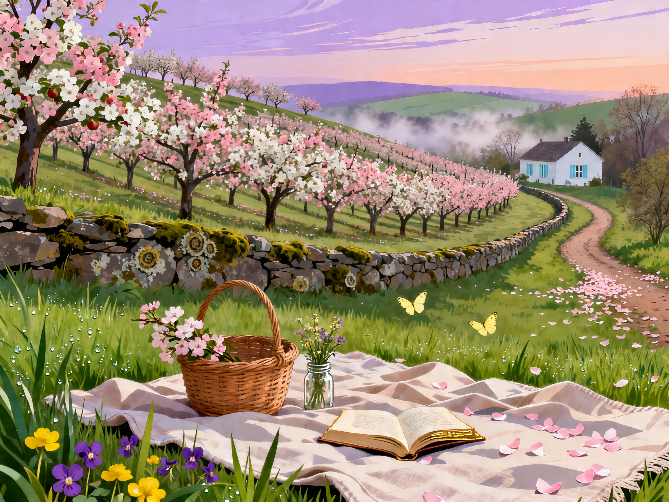 Orchard Spring Picnic painting