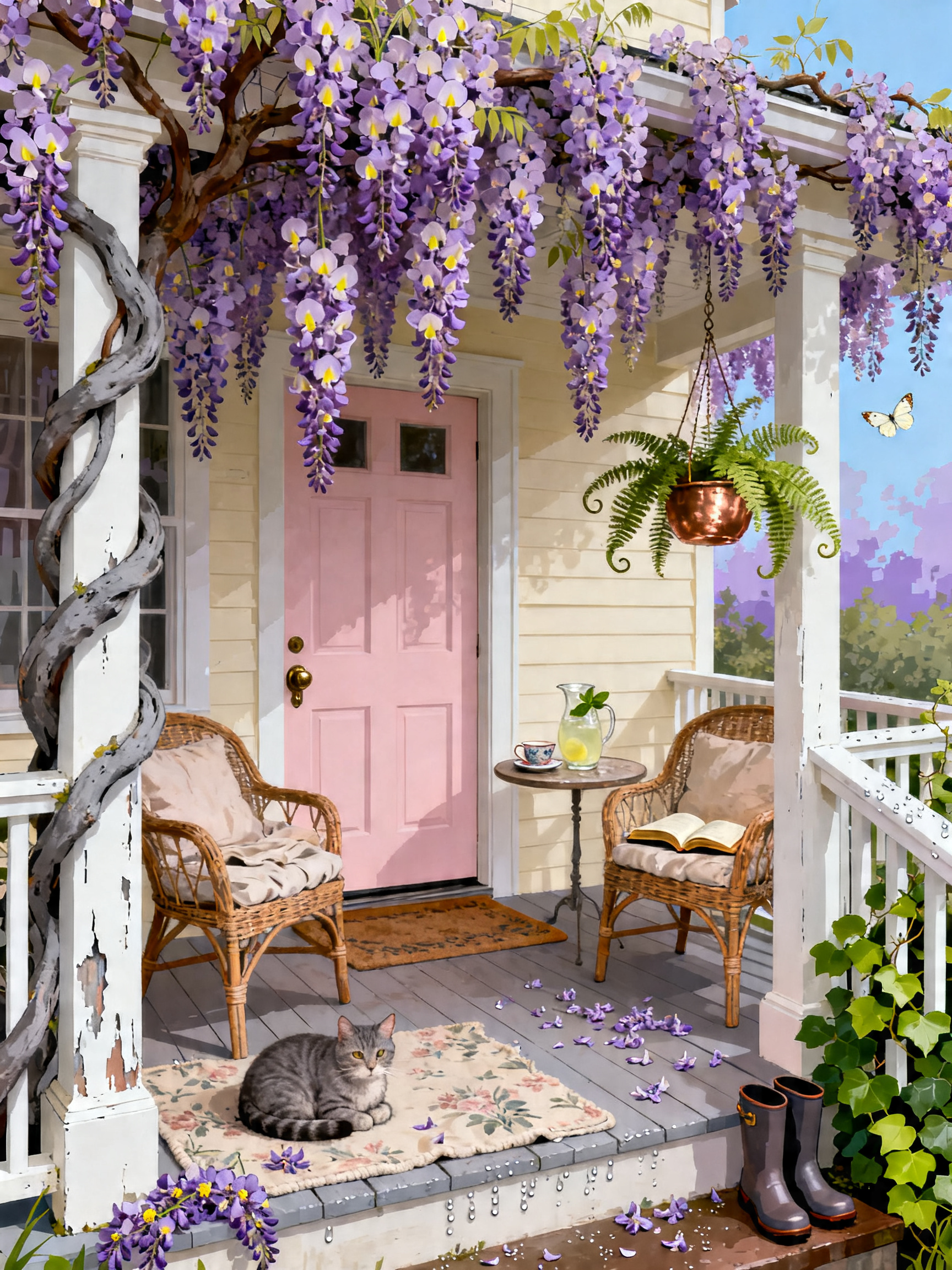 Pink Door Wisteria painting