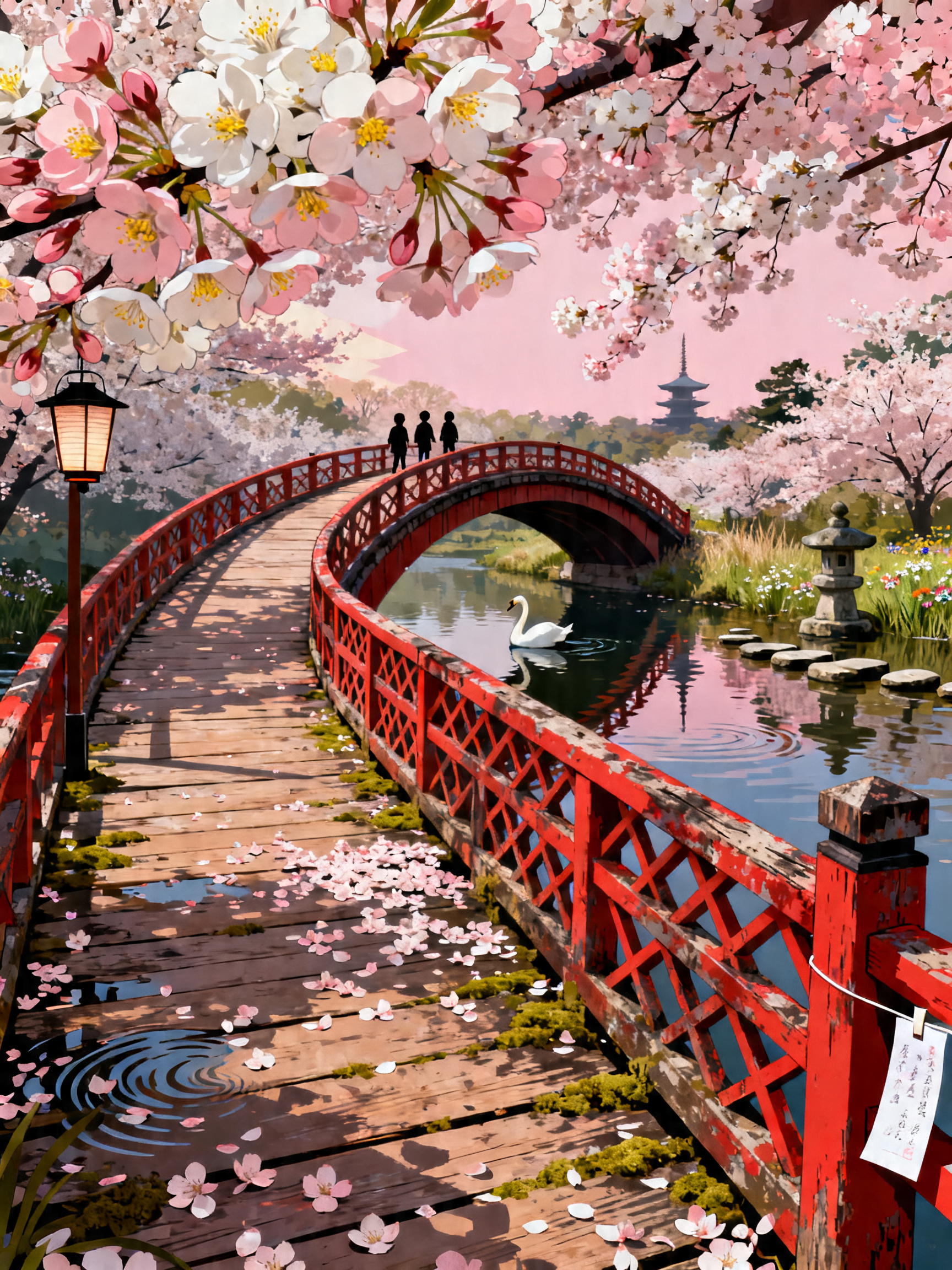 Red Cherry Bridge painting