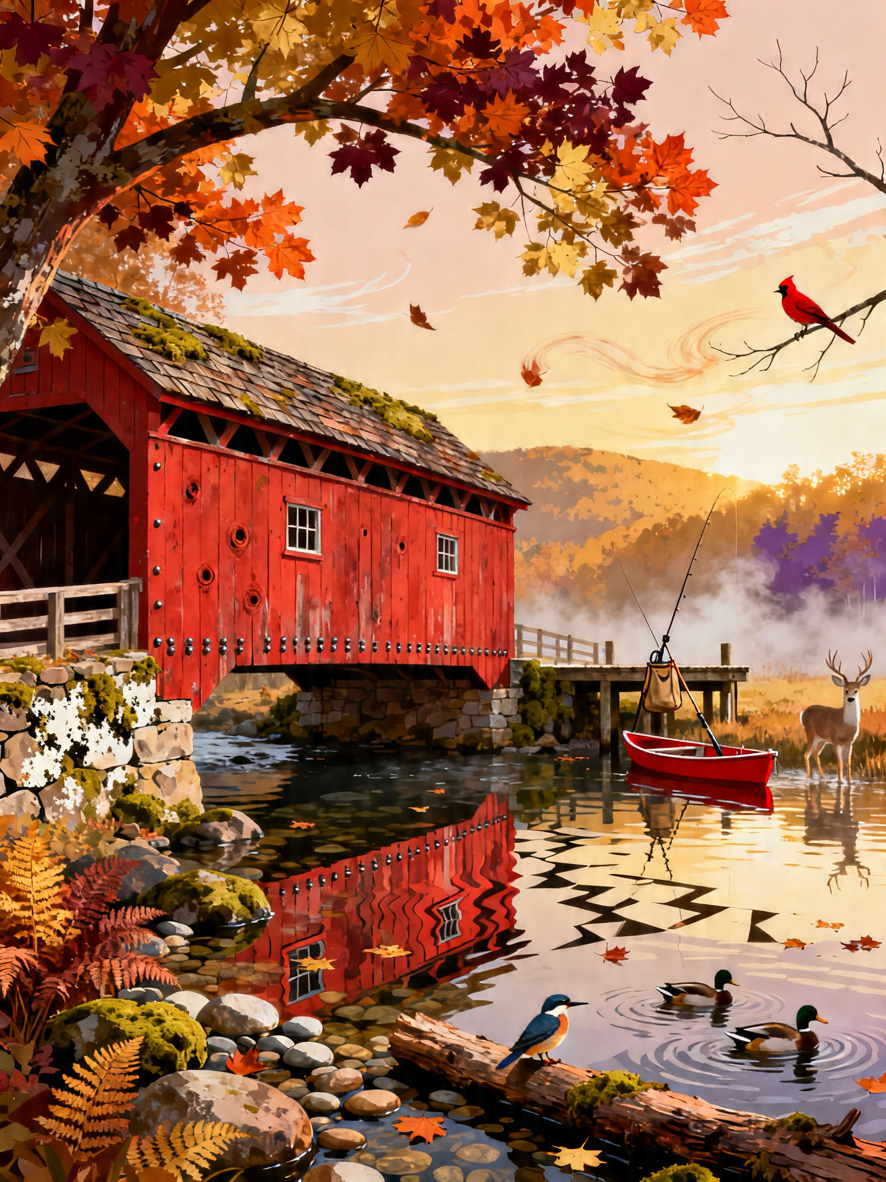 Red Covered Bridge painting