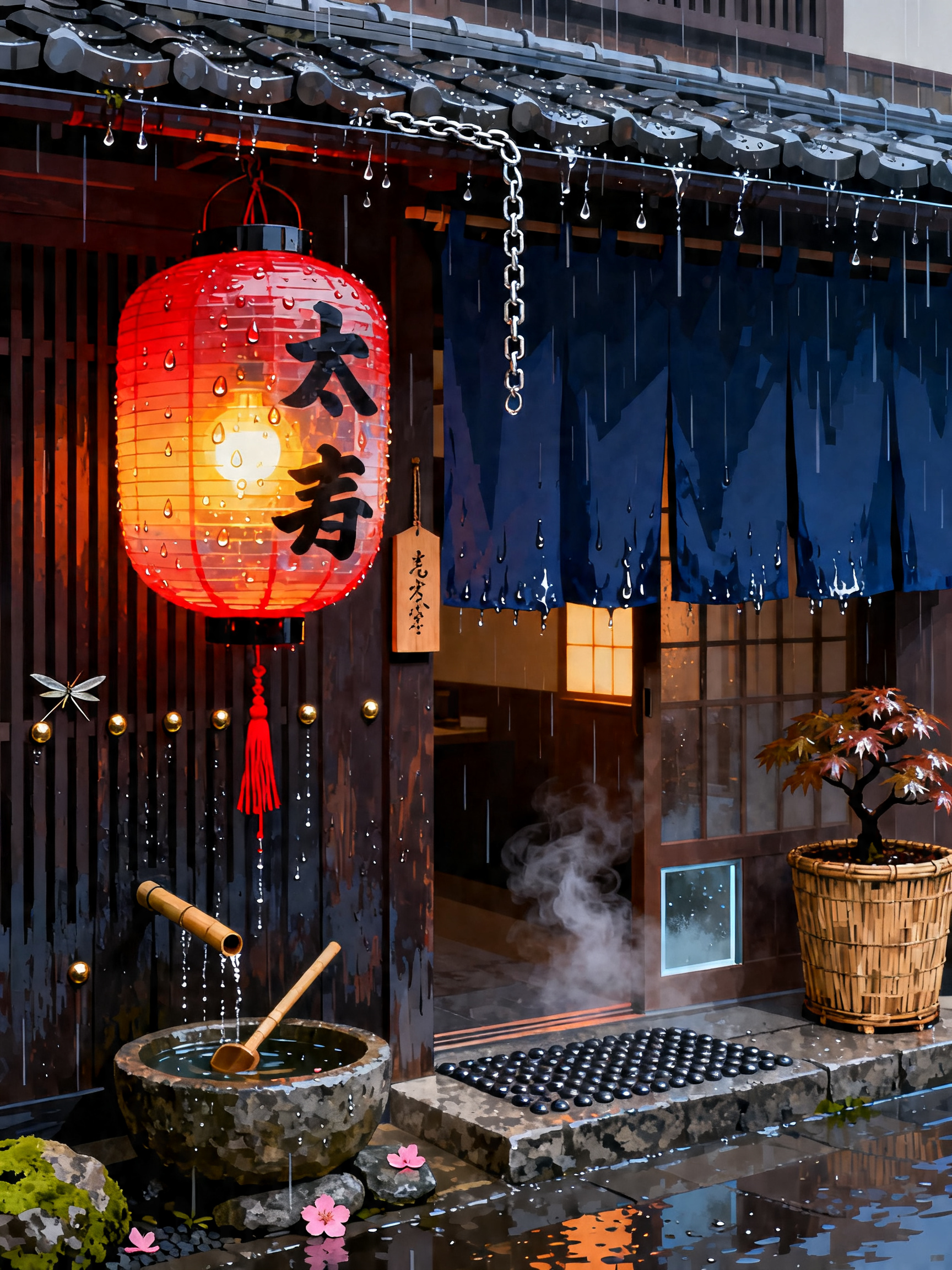 Red Lantern Drizzle painting