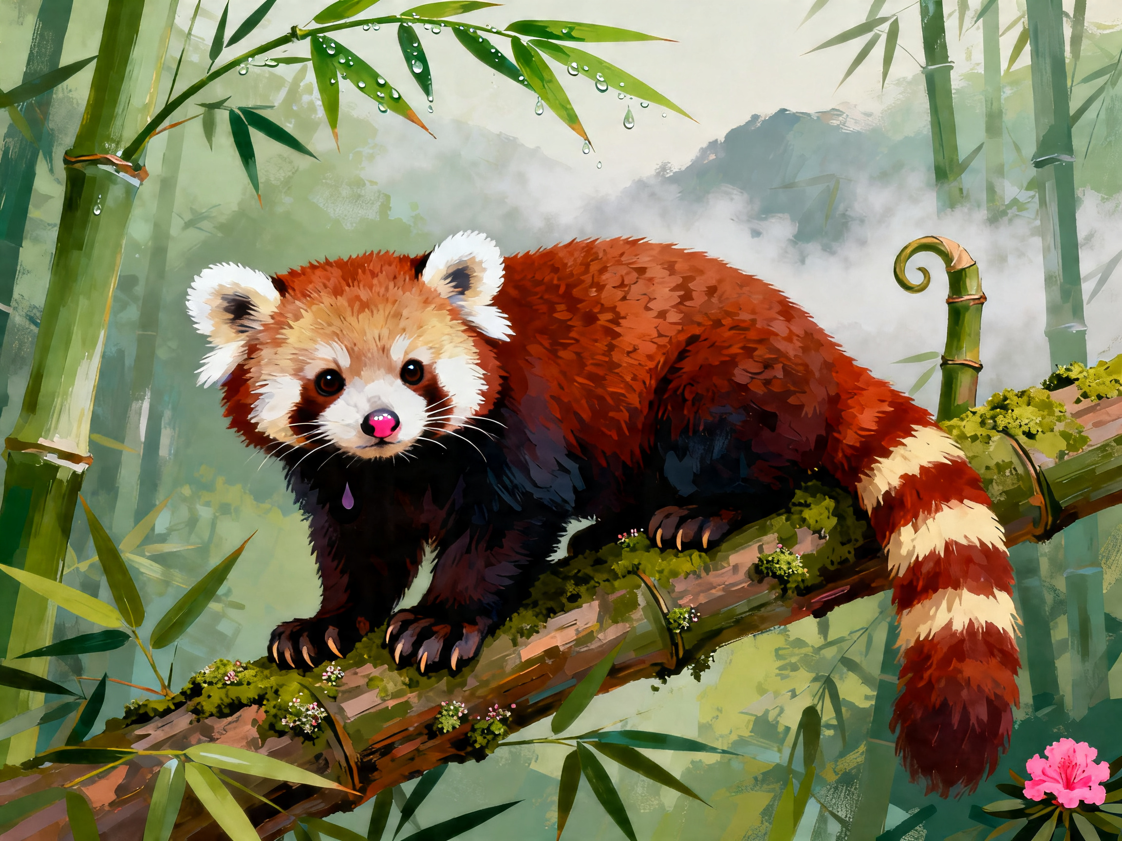Red Panda Bamboo painting