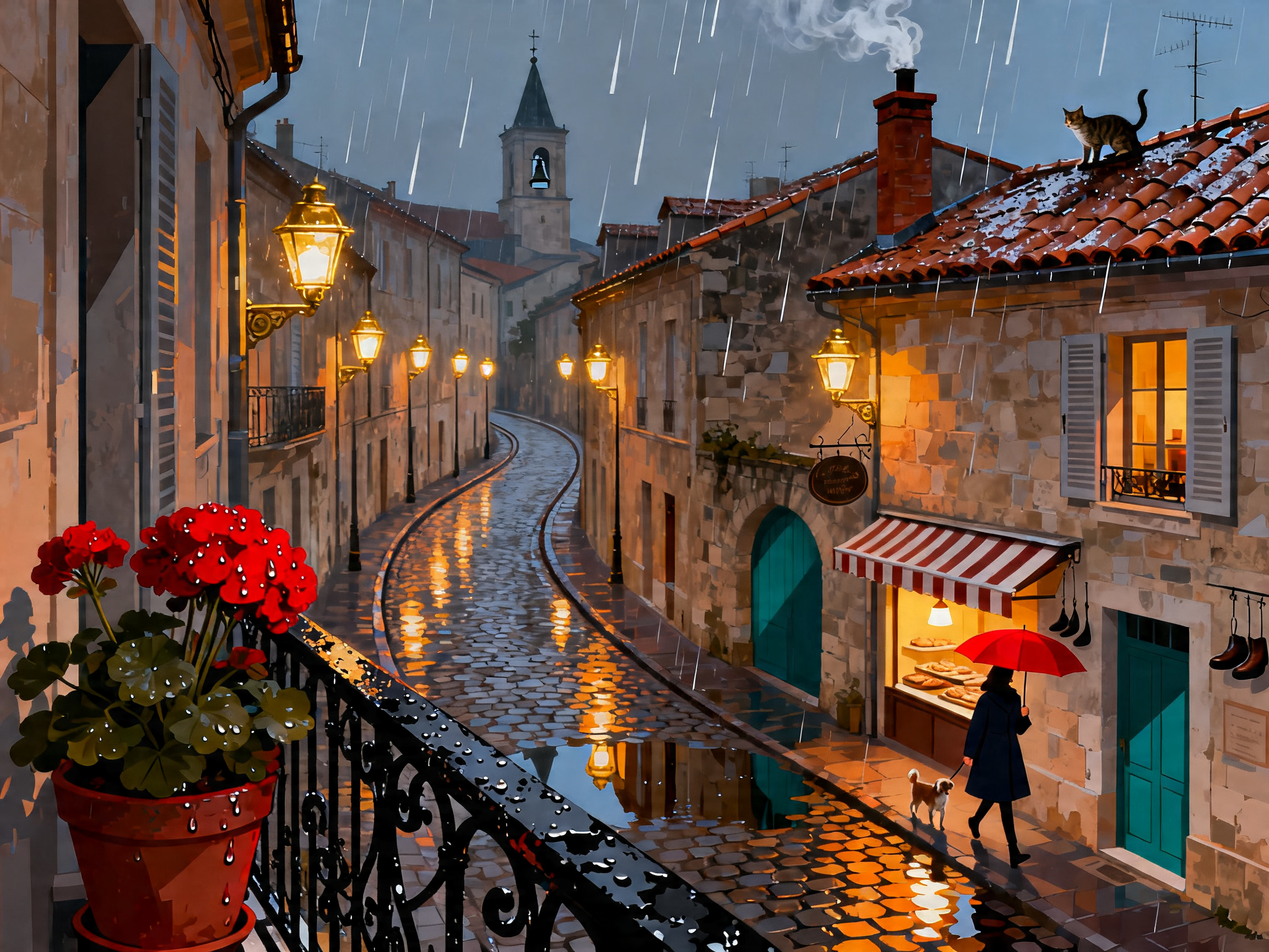 Red Umbrella Cobbles painting