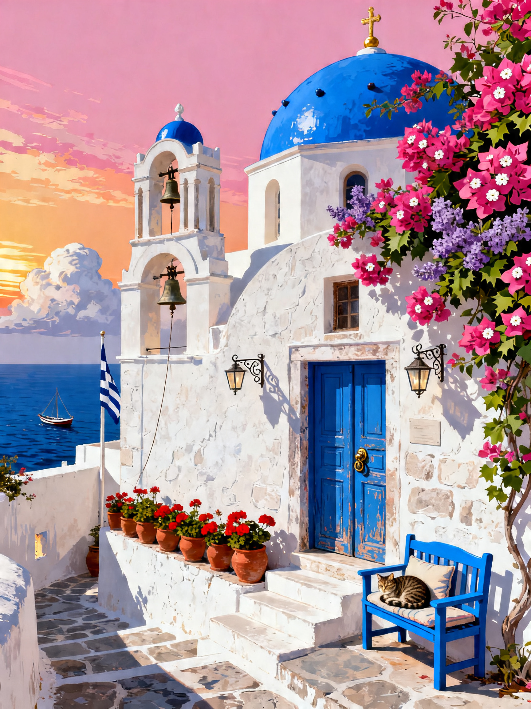 Santorini Bell Tower painting
