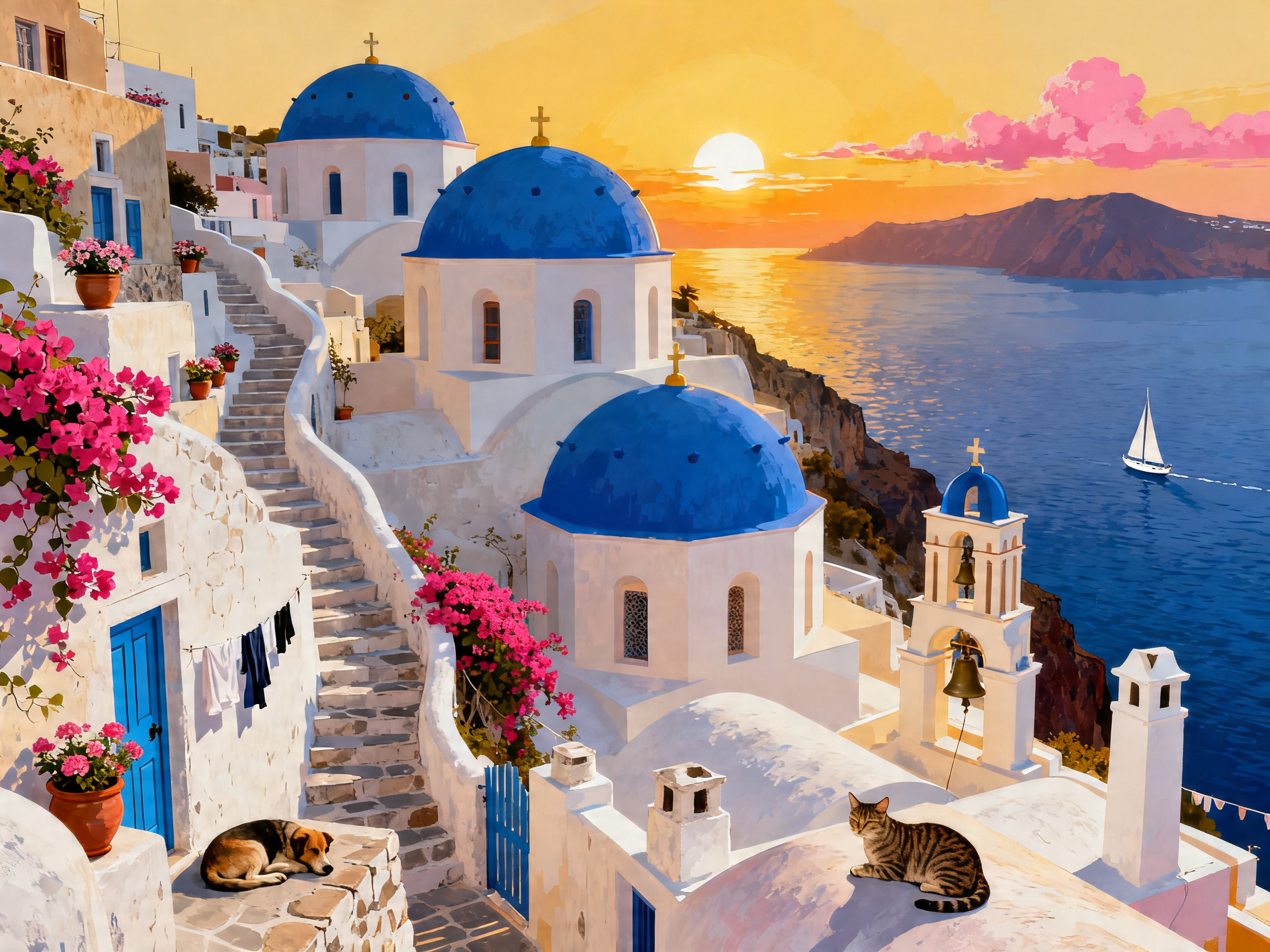 Santorini Twilight Domes painting
