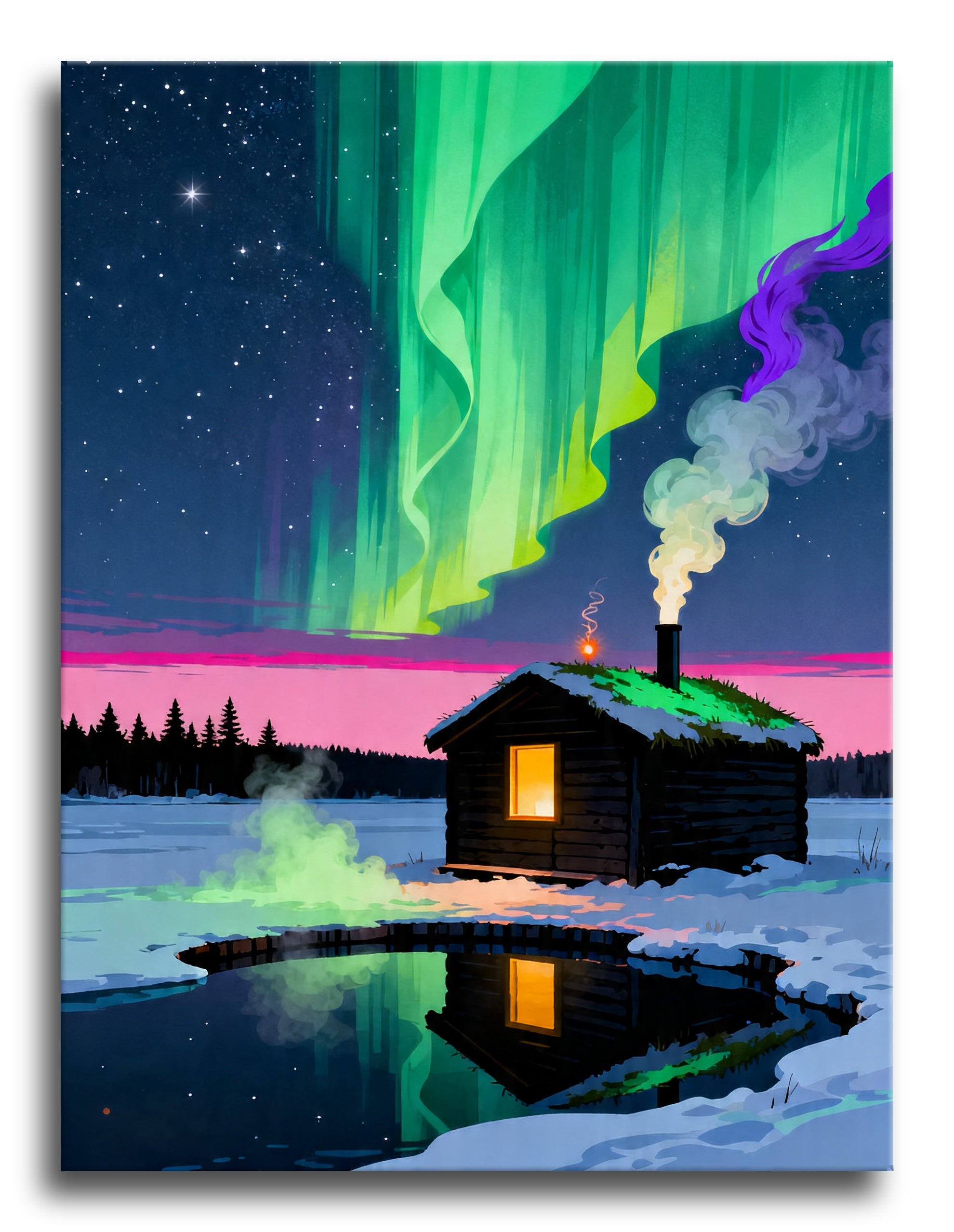Sauna Aurora Reflection framed preview