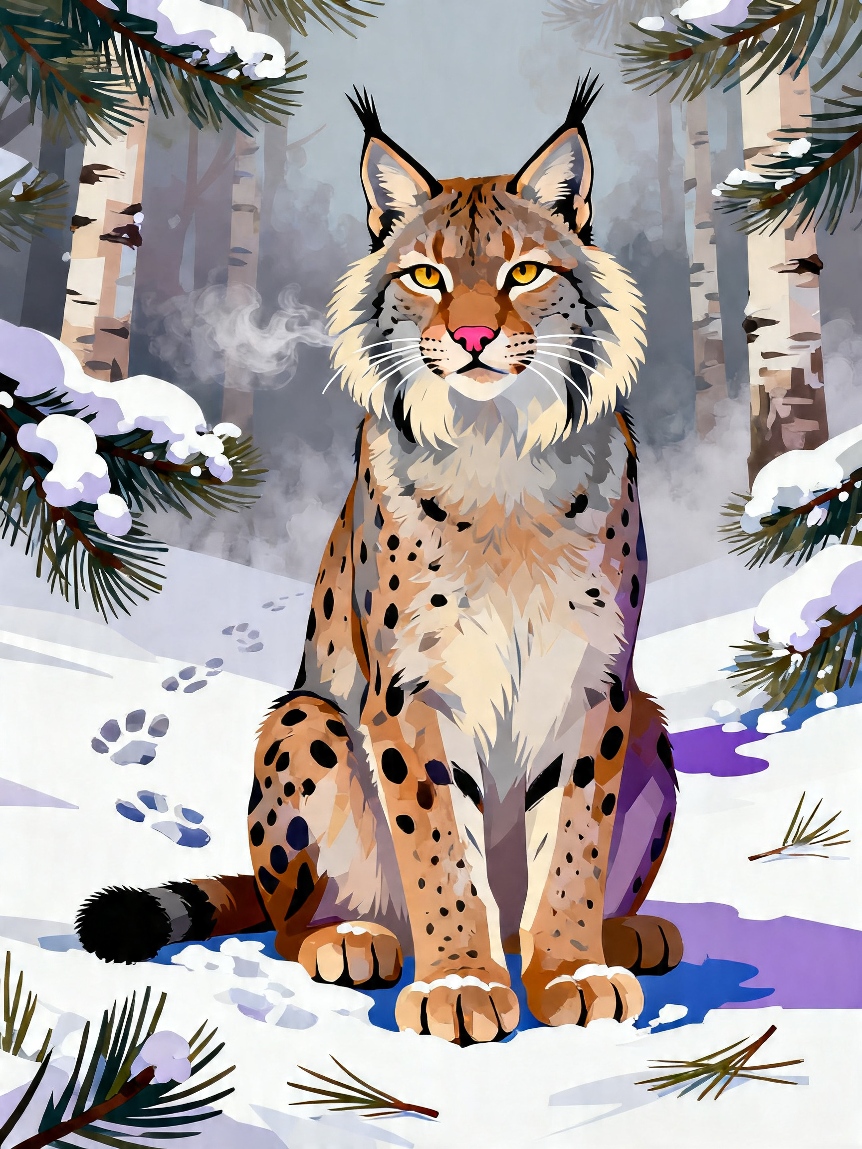Snow Lynx Sentinel painting