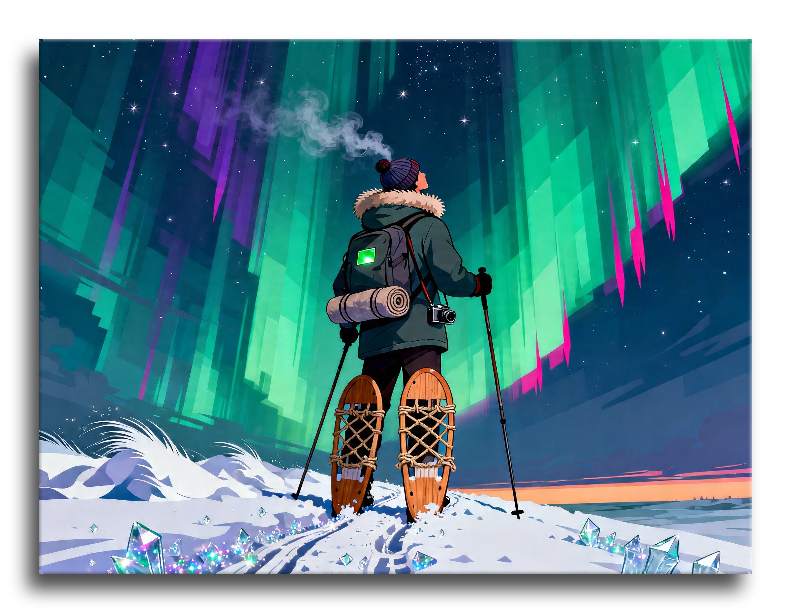 Snowshoer Aurora Night framed preview