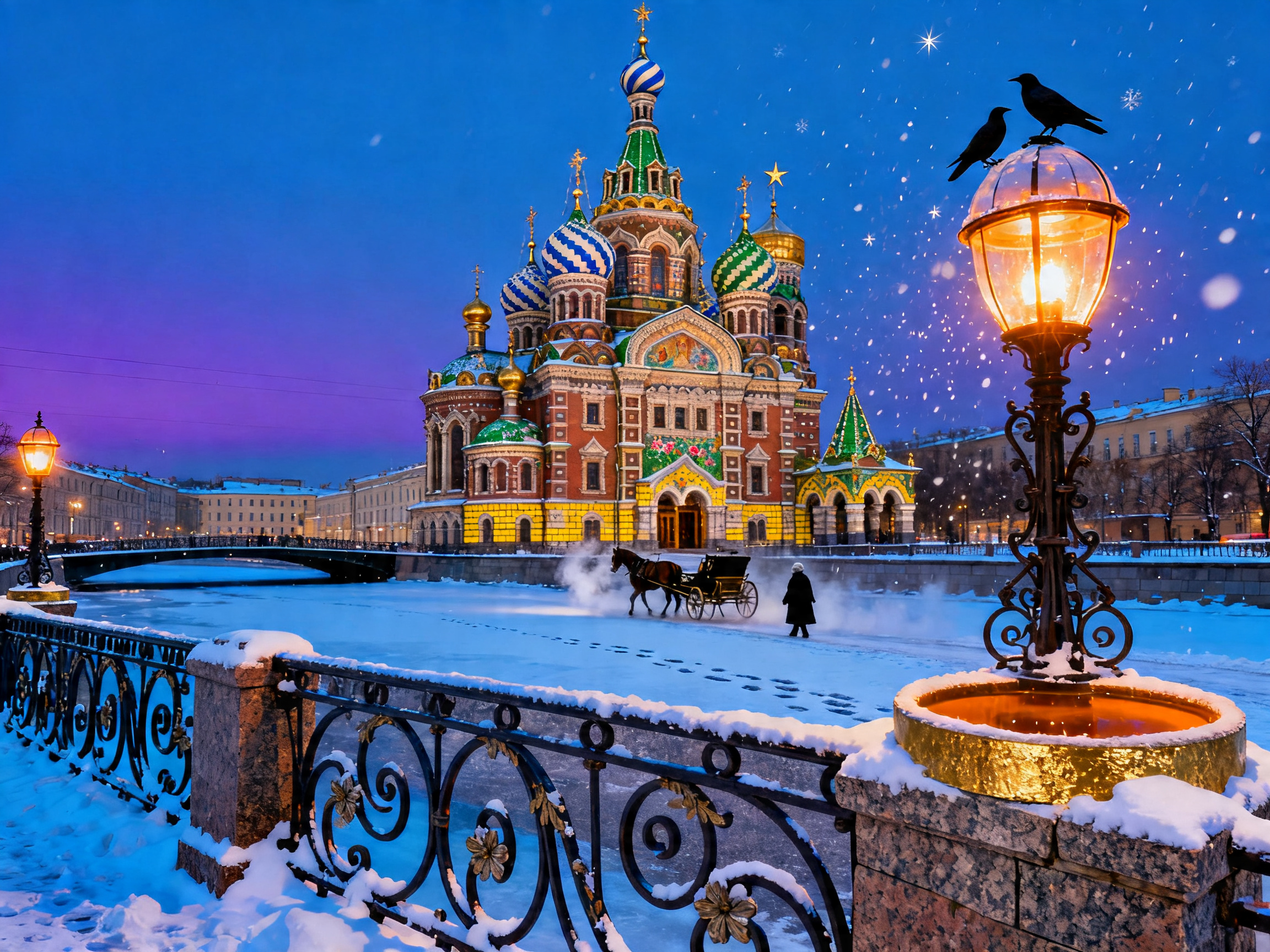 Snowy Cathedral Night painting
